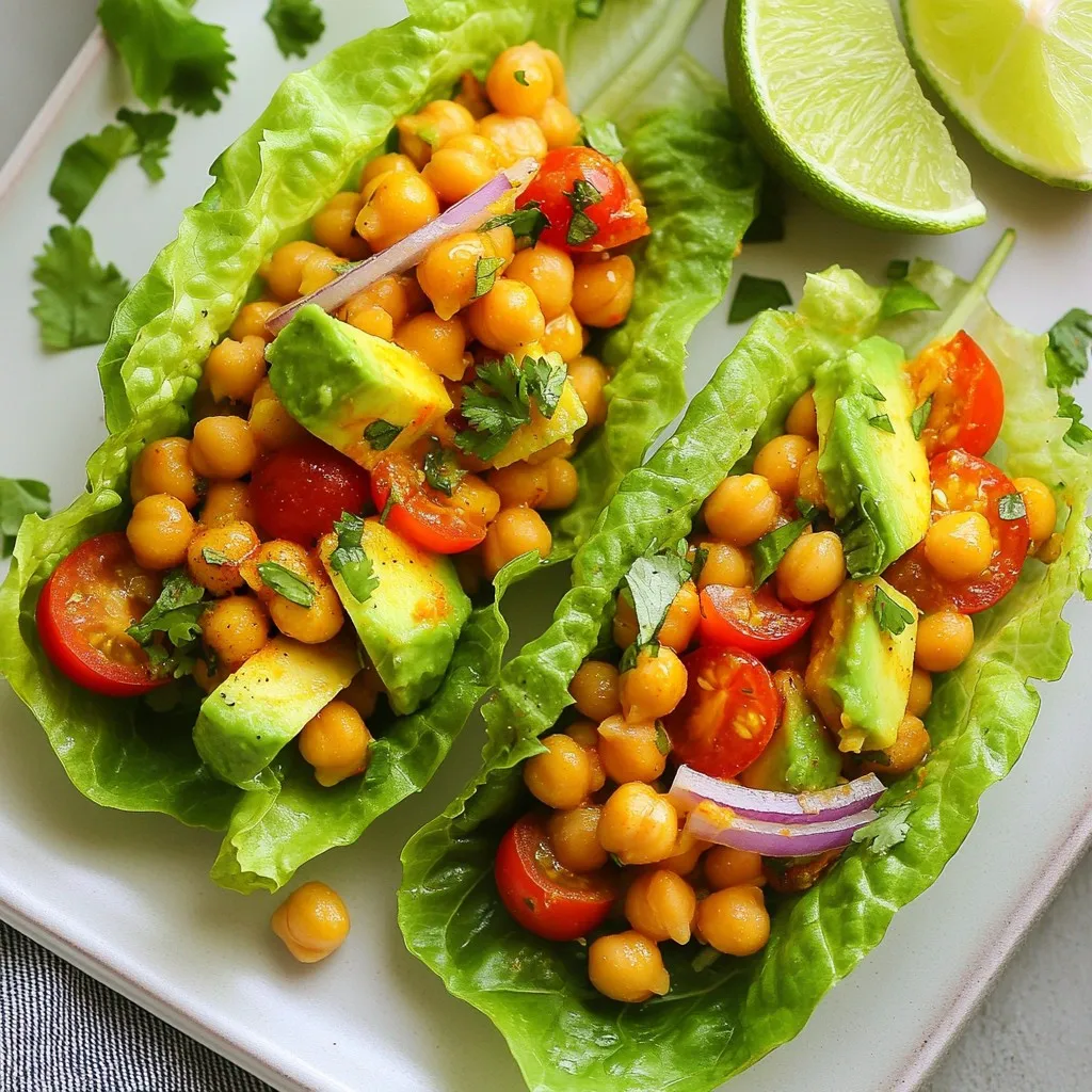 To make these Sriracha Lime Chickpea Wraps, gather these main ingredients: - 1 can (15 oz) chickpeas, drained and rinsed - 2 tablespoons Sriracha sauce - 1 tablespoon lime juice - 1 teaspoon honey or agave syrup - 1 teaspoon garlic powder - 1 teaspoon cumin - Salt and pepper to taste - 4 large lettuce leaves (butter or romaine) - 1 avocado, sliced - ½ cup cherry tomatoes, halved - ¼ cup red onion, thinly sliced - Fresh cilantro or parsley for garnish These ingredients work together to create a zesty, spicy flavor. The chickpeas serve as the base, packed with protein and fiber. You can enhance your wraps with these optional items: - ¼ cup Greek yogurt or vegan yogurt for creaminess Adding yogurt gives a nice balance to the spice of Sriracha. It cools the heat and makes the wraps more enjoyable. These wraps are great for many diets. They are naturally vegan if you skip the yogurt or use a plant-based option. The chickpeas provide protein, making these wraps filling. If you want gluten-free options, use lettuce leaves instead of tortillas. Also, check the Sriracha brand for gluten if needed. {{ingredient_image_1}} Start with a medium bowl. Take a can of chickpeas, drain and rinse them. Then, mash the chickpeas lightly with a fork. Leave some whole for texture. This helps give your wraps a nice bite. Next, add Sriracha sauce, lime juice, honey, garlic powder, cumin, salt, and pepper. Mix everything well until it's all combined. The mixture should be zesty and flavorful. Now, prepare your lettuce leaves. Rinse them under cold water and pat them dry. They should be clean and crisp. Place a generous spoonful of the chickpea mixture on each leaf. Spread it out evenly. Top with slices of avocado, halved cherry tomatoes, and thin slices of red onion. Add fresh cilantro or parsley for an extra pop of flavor. If you like, add a dollop of Greek or vegan yogurt for creaminess. To make your wraps look great, arrange them on a platter. Serve with extra Sriracha sauce on the side for dipping. Garnish with lime wedges and fresh herbs. This brightens up the dish and makes it more inviting. Enjoy your flavorful Sriracha lime chickpea wraps! To get the best texture for your chickpeas, start with a fork. Place the drained chickpeas in a bowl. Mash them gently, leaving some whole. This adds a nice bite. You can also use a potato masher for a quicker mash. Just be careful not to turn them into a paste. A mix of whole and mashed chickpeas gives your wraps a great feel. To boost the flavor of your Sriracha lime chickpea wraps, think beyond the basics. Add a pinch of smoked paprika for a smoky taste. A squeeze of fresh lime juice brightens the dish. You can also toss in diced bell peppers for crunch. If you love heat, try adding more Sriracha or a dash of cayenne pepper. Fresh herbs like cilantro or parsley add a fresh note, too. If you have leftover chickpea mixture, store it in an airtight container. Keep it in the fridge for up to three days. Before using it again, give it a stir. If it seems dry, add a little lime juice or yogurt. This keeps the flavor fresh and zesty. For long-term storage, freeze the mixture in a freezer-safe bag. Just thaw it overnight in the fridge before using it again. Pro Tips Use Fresh Ingredients: Fresh vegetables and herbs will enhance the flavor and texture of your wraps, making them even more delicious! Adjust Spice Level: If you prefer a milder wrap, reduce the amount of Sriracha or substitute with a mild hot sauce. Experiment with Add-Ins: Feel free to add other ingredients like shredded carrots, cucumber slices, or bell peppers for extra crunch and flavor. Storage Tips: If making in advance, keep the chickpea mixture and lettuce leaves separate until ready to serve to maintain freshness. {{image_2}} You can switch chickpeas for other proteins. Black beans work well here. They add fiber and taste. You can also try cooked quinoa for a light option. Tofu is another great choice. Just make sure to season it well. Each protein gives a unique flavor and texture. Feel free to mix up the veggies. You can use spinach or kale instead of lettuce. These greens add crunch and nutrients. Try adding shredded carrots for sweetness. Sliced bell peppers bring color and a crisp bite. You can even add roasted zucchini for a warm touch. The more colors, the better! If you like heat, add more Sriracha. A dash of cayenne pepper gives a nice kick. You can also use jalapeños for fresh heat. For a milder wrap, reduce Sriracha. A touch of honey or agave can balance the spice. Make it your own by adjusting the heat level. To store your Sriracha lime chickpea wraps, keep them in an airtight container. This helps keep them fresh and prevents sogginess. If you use lettuce, wraps are best eaten within a day. The lettuce can wilt, making them less crunchy. If you want to save some wraps for later, freeze the chickpea mixture separately. Use a freezer bag and remove as much air as possible. You can freeze it for up to three months. This way, you can enjoy your wraps whenever you want. Just remember, do not freeze the lettuce, avocado, or any fresh toppings. When you’re ready to eat, thaw the chickpea mixture in the fridge overnight. Then, warm it up in a pan on low heat. Stir gently until heated through. For a fresh wrap, use new lettuce and toppings. This keeps the wraps crunchy and tasty! Yes, you can make these wraps vegan quite easily. Just swap honey for agave syrup. Use vegan yogurt instead of Greek yogurt. This keeps the flavor while making it plant-based. To tone down the heat, reduce the Sriracha sauce. Start with one tablespoon and taste it. You can also add more lime juice for a zesty kick without the heat. Mixing in some yogurt can help cool it down too. If you want a change from chickpeas, try black beans or lentils. Both options offer great texture and taste. You can mash them similarly to chickpeas for a fun twist. This blog post covered the main ingredients, step-by-step instructions, and useful tips for making delicious chickpea wraps. I shared ideas for healthy toppings and dietary options. You learned how to store and reheat them, too. In summary, these wraps are versatile and easy to make. You can adjust them to fit your taste and needs. Enjoy experimenting with flavors and create your perfect wrap!