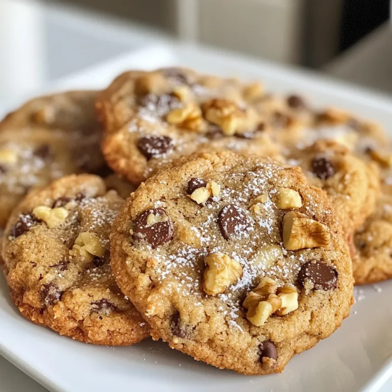 To make these vegan chocolate chip cookies, gather the following items: - 1 cup almond butter (or any nut/seed butter of your choice) - 1/2 cup coconut sugar - 1/4 cup maple syrup - 1 teaspoon vanilla extract - 1 cup almond flour - 1/2 teaspoon baking soda - 1/4 teaspoon sea salt - 1/2 cup dark vegan chocolate chips These ingredients work together to create soft, chewy cookies. Each one plays a key role in flavor and texture. If you need to swap some ingredients, here are some easy options: - Nut Butter: You can use peanut butter or sunflower seed butter if almond butter is not available. - Coconut Sugar: Brown sugar or cane sugar makes a good substitute. - Maple Syrup: Agave syrup can replace maple syrup for sweetness. - Almond Flour: Use oat flour or regular flour if you prefer. These substitutions still keep the cookies vegan and tasty. Want to make your cookies more exciting? Consider these add-ins: - Chopped Walnuts: Add 1/4 cup for a nice crunch. - Dried Fruit: Try adding dried cranberries or raisins for a fruity twist. - Spices: A pinch of cinnamon can enhance the flavor. These add-ins can elevate your cookies and make them unique. Be creative and enjoy! {{ingredient_image_1}} Start by preheating your oven to 350°F (175°C). This step is key for even baking. While the oven warms, line a baking sheet with parchment paper. This paper keeps cookies from sticking and makes cleanup a breeze. In a large mixing bowl, add 1 cup of almond butter. You can use any nut or seed butter you like. Next, pour in ½ cup of coconut sugar, ¼ cup of maple syrup, and 1 teaspoon of vanilla extract. Mix these ingredients well until they blend into a smooth mixture. This step gives your cookies a rich, sweet flavor. Grab a separate bowl for the dry mix. Whisk together 1 cup of almond flour, ½ teaspoon of baking soda, and ¼ teaspoon of sea salt. Make sure there are no lumps. This dry mix helps give structure to your cookies while balancing the sweetness. Now, combine the wet and dry ingredients. Gradually stir in the dry mix until a dough forms. Gently fold in ½ cup of dark vegan chocolate chips and, if you like, ¼ cup of chopped walnuts. Next, use a tablespoon to scoop the dough onto your prepared baking sheet. Space them about 2 inches apart. Flatten each cookie slightly using the back of a spoon. They won't spread much while baking. Bake the cookies for 10 to 12 minutes. Look for golden edges. They may seem soft when you take them out, but they will firm up as they cool. After five minutes, transfer them to a wire rack. Let them cool completely before enjoying your delicious vegan chocolate chip cookies! To make the best vegan chocolate chip cookies, you want a chewy texture. Use almond butter for a soft and rich flavor. Make sure to mix the wet and dry ingredients well. This helps the dough stay moist. When you scoop the dough, keep it a bit thick. Cookies spread less this way. Flatten them slightly before baking, so they cook evenly. Store your cookies in an airtight container. This keeps them soft for several days. If you want them to last longer, freeze them. Just place them in a freezer bag. They stay good for up to three months. When you want a cookie, just thaw it at room temperature. You can heat it in the oven for a warm treat. Serve your cookies on a colorful plate. Dust them lightly with powdered sugar for a fancy touch. For a special treat, try them with dairy-free ice cream. This makes a great dessert combo. You can also drizzle melted dark chocolate over the top. This adds extra flavor and a nice look. Enjoy your cookies with a glass of plant-based milk! Pro Tips Use Room Temperature Ingredients: Ensure that your almond butter and other wet ingredients are at room temperature for better mixing and dough consistency. Experiment with Nut Butters: Feel free to substitute almond butter with peanut butter, cashew butter, or sunflower seed butter for different flavor profiles. Store Properly: Keep cookies in an airtight container at room temperature for up to a week, or freeze for longer storage. Customize Add-ins: Add dried fruits, seeds, or spices like cinnamon or nutmeg to the dough for extra flavor and texture. {{image_2}} For a gluten-free version, use almond flour as your base. Almond flour is naturally gluten-free and adds a nice texture. You can also try coconut flour, but use less of it. Coconut flour absorbs more moisture, so use only 1/4 cup if you choose that route. Always check labels to ensure your ingredients are gluten-free. If you need a nut-free cookie, swap almond butter for sunflower seed butter. This change keeps the cookies soft and tasty. You can also use pumpkin seed butter for a different flavor. Make sure your chocolate chips are nut-free too. Check the package for safety. To mix things up, add spices like cinnamon or nutmeg. Just a pinch can enhance the taste. You can also add a teaspoon of almond or peppermint extract for a fun twist. For a richer flavor, try adding cocoa powder. Start with 2 tablespoons and adjust to your taste. These simple changes can make your cookies unique and exciting! Each vegan chocolate chip cookie has about 120 calories. This count comes from the ingredients like almond butter, coconut sugar, and chocolate chips. If you make 12 cookies, that’s a tasty treat without too many calories. These cookies pack some great nutrients. Almond butter gives you healthy fats and protein. Coconut sugar has a lower glycemic index than regular sugar, which is better for your blood sugar levels. Maple syrup adds natural sweetness along with some vitamins and minerals. Almond flour is full of fiber and keeps you full longer. Dark vegan chocolate chips provide antioxidants, making these cookies a little indulgent yet beneficial. When making these cookies, be aware of common allergens. Almond butter is a nut product and may not be safe for those with nut allergies. Also, the recipe includes chocolate, which might contain traces of milk or soy. Always check labels on your ingredients if allergies are a concern. Yes, you can use other nut or seed butters. Some great options are peanut butter, cashew butter, or sunflower seed butter. Each type brings its own flavor. For instance, peanut butter offers a rich taste, while sunflower seed butter is nut-free and works for those with allergies. You can tell your cookies are done by looking at the edges. They should be golden brown. The centers may look soft, which is okay. Remember, they will firm up while cooling. Keep an eye on them during the last few minutes of baking to avoid overcooking. Absolutely! You can freeze the cookie dough for later use. Just scoop the dough onto a baking sheet and freeze it until solid. Then, transfer the dough balls to a freezer bag. When you're ready, bake them directly from the freezer. Just add a couple of extra minutes to the baking time. In this blog post, we covered the key ingredients for tasty cookies. I shared how to mix them and bake with step-by-step guides. You learned tips for the best texture and storage. We also explored fun variations, like gluten-free and nut-free options. Finally, I explained the nutritional facts to keep in mind. Remember, baking is fun and flexible. Don’t hesitate to try your own twists on these recipes! Enjoy your baking adventures!