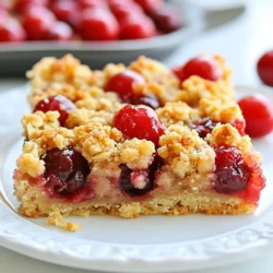 To make Cherry Almond Crumble Bars, you will need: - 1 cup all-purpose flour - 1/2 cup rolled oats - 1/2 cup brown sugar - 1/4 cup granulated sugar - 1/2 teaspoon baking powder - 1/4 teaspoon salt - 1/2 cup unsalted butter, melted - 1 teaspoon pure almond extract - 2 cups fresh or frozen cherries, pitted and halved - 1 tablespoon cornstarch - 1 tablespoon lemon juice - 1/4 teaspoon vanilla extract This mix of ingredients makes a sweet and tart treat. The cherries shine through, while the almond extract adds a lovely flavor. If you don’t have one of these ingredients, no worries! Here are some swaps: - All-purpose flour: Try whole wheat flour for a nuttier taste. - Brown sugar: Use coconut sugar for a caramel-like flavor. - Unsalted butter: Coconut oil can work as a dairy-free option. - Almond extract: Vanilla extract also adds a nice flavor if you’re out of almond. - Cornstarch: You can replace it with arrowroot powder for thickening. These swaps keep the recipe simple and fun, while still tasting great. Choosing fresh cherries is key to making your bars delicious. Here’s how to pick the best: - Color: Look for deep, rich colors. Dark red or black cherries are usually the sweetest. - Firmness: Gently squeeze the cherries. They should feel firm but not hard. - Stems: Check for green stems. Fresh cherries will have bright green, healthy stems. - Skin: The skin should be shiny and smooth, without blemishes. These tips will help you find cherries that add the best flavor to your crumble bars. Fresh cherries make all the difference! {{ingredient_image_1}} First, gather all your ingredients. This makes baking smooth and fun. You need: - 1 cup all-purpose flour - 1/2 cup rolled oats - 1/2 cup brown sugar - 1/4 cup granulated sugar - 1/2 teaspoon baking powder - 1/4 teaspoon salt - 1/2 cup unsalted butter, melted - 1 teaspoon pure almond extract - 2 cups fresh or frozen cherries, pitted and halved - 1 tablespoon cornstarch - 1 tablespoon lemon juice - 1/4 teaspoon vanilla extract Preheat your oven to 350°F (175°C). Grease a 9x9-inch baking pan, so the bars don’t stick. Preparing your pan ahead helps. In a large bowl, mix the flour, oats, brown sugar, granulated sugar, baking powder, and salt. Stir until everything looks even. Next, pour in the melted butter and almond extract. Use a fork or your hands to blend. You want it to look like coarse crumbs. Now, save 1 cup of this mixture and press the rest into the bottom of your pan. This forms the base. Bake it for 10-12 minutes until it turns lightly golden. While it bakes, take another bowl. Toss the cherries with cornstarch, lemon juice, and vanilla extract. This step makes sure the cherries taste great. When the base is ready, take it out and spread the cherry mix on top. Then sprinkle the reserved crumble mixture over the cherries. This will form a delicious topping. Return the pan to the oven and bake for 25-30 minutes. Look for a golden-brown top and bubbly cherries. Once baked, let the pan cool on a rack for 15 minutes. This helps the bars set. After that, transfer the bars to a wire rack to cool completely. When they are cool, cut them into squares. Enjoy these tasty cherry almond crumble bars as a snack or dessert! When making cherry almond crumble bars, a few missteps can ruin your treat. First, do not skip the cornstarch. It helps thicken the cherry filling. If you don’t use it, your bars may turn out too runny. Next, be careful with the baking time. Overbaking can make the crumble hard. Aim for a golden brown color. Lastly, don’t forget to cool the bars properly. Cutting them too soon can lead to messy pieces. For a perfect crumble, mix the dry ingredients well. This ensures even flavor throughout. Use cold butter when mixing. It creates a nice, flaky texture. I like to use my fingertips to mix. This method helps control the crumble size. If you want a nutty flavor, try adding chopped almonds. They complement the almond extract wonderfully. Make sure to reserve that one cup of crumble for the topping. It adds a nice crunch on top! To make your bars even more special, try these tips. Add a pinch of cinnamon to the crumble mix. It gives a warm, inviting flavor. You can also mix in a splash of almond extract with the cherries. This boosts the almond taste even more. If you're feeling adventurous, add a squeeze of orange juice instead of lemon. It brightens the cherry flavor nicely. Finally, consider topping the bars with a scoop of vanilla ice cream. It balances the sweet and tart flavors beautifully. Pro Tips Use Fresh Cherries: For the best flavor and texture, opt for fresh cherries when they are in season. They add a vibrant taste and juicy texture to the bars. Customize Your Nuts: Feel free to add chopped almonds or other nuts to the crumble topping for an extra crunch and flavor boost. Let Them Cool: Allow the bars to cool completely before cutting to ensure clean, even slices. This will help the filling set properly. Serve with Ice Cream: These crumble bars pair wonderfully with a scoop of vanilla ice cream for a delightful dessert experience. {{image_2}} You can change the cherries to other fruits. Try using blueberries, raspberries, or peaches. These fruits give a fresh twist to the bars. Just keep the same amount of fruit. You can also mix different fruits for more flavor. The mix of sweet and tart will taste great. If you need a gluten-free option, swap the all-purpose flour. Use a gluten-free flour blend instead. Make sure the blend has xanthan gum for better texture. You can also use almond flour for a nutty taste. This keeps the bars soft and chewy. To make these bars nut-free, skip the almond extract. You can use vanilla extract instead. This still adds sweet flavor without nuts. If you want a bit of crunch, try sunflower seeds. They add a nice texture without the nuts. To keep your cherry almond crumble bars fresh, store them in an airtight container. This helps protect them from air and moisture. You can keep them at room temperature for up to three days. If you want to store them longer, refrigeration is a good option. They can last up to a week in the fridge. Just remember to let them cool fully before storing. If you want to enjoy warm bars, preheat your oven to 350°F (175°C). Place the bars on a baking sheet and heat for about 8-10 minutes. This warms them through and makes the topping crispy again. You can also use a microwave, but keep the time short. Heat for 15-20 seconds, so they don’t get too soft. Freezing is a great way to save your cherry almond crumble bars. First, cut them into individual bars. Wrap each bar tightly in plastic wrap. Then place them in a freezer bag or container. They can last up to three months in the freezer. When you're ready to enjoy them, thaw overnight in the fridge. You can reheat them as mentioned before for the best taste. Yes, you can use frozen cherries. They work just as well as fresh ones. When using frozen cherries, do not thaw them beforehand. Just toss them with cornstarch, lemon juice, and vanilla extract straight from the freezer. This keeps the cherries juicy and flavorful while baking. You will know the bars are done when the topping is golden brown. Look for the cherries to be bubbly, which shows they are cooked through. The edges may also pull away slightly from the pan. If you insert a toothpick, it should come out clean from the crumble. To cut crumble bars, let them cool in the pan for about 15 minutes. This helps them firm up. Use a sharp knife for clean cuts. Run the knife along the edges first, then slice into squares. For perfect shapes, wipe the knife between cuts. Enjoy your neat, delicious bars! In this blog post, I covered the key ingredients and substitutions for your crumble. I shared step-by-step instructions to ensure perfect baking. I highlighted tips for avoiding common mistakes and enhancing flavor and texture. Variations allow you to be creative with seasonal fruits and dietary needs. I also provided best storage practices and answered your burning FAQs. With these insights, you can bake delicious crumble bars that everyone will love. Enjoy your baking adventure!