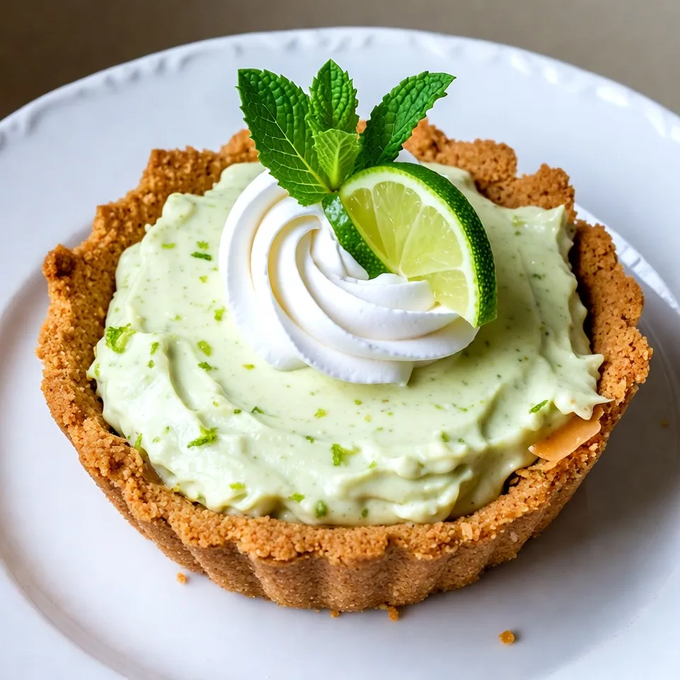 - 1 can (14 ounces) sweetened condensed milk - 1/2 cup fresh key lime juice (or regular lime juice) - Zest of 2 key limes - 1 cup heavy whipping cream - 1/4 cup powdered sugar The main ingredients for this pie create its bright, tangy flavor. Key lime juice is special. It gives the pie a unique taste. Regular lime juice works too, but it’s not the same. Key limes are smaller and a bit sweeter. They pack more flavor into each drop. This is why I prefer using them. - 1 cup graham cracker crumbs - 1/4 cup unsweetened coconut flakes - 1/2 cup unsalted butter, melted The crust is just as important as the filling. I use graham cracker crumbs because they add a sweet crunch. Coconut flakes give it a bit of chew and flavor. If you want to switch things up, try an almond flour crust for gluten-free needs. You can also use crushed Oreos for a fun twist. Just remember, the crust sets the stage for the pie, so choose wisely! {{ingredient_image_1}} 1. Mixing the graham cracker and coconut Start by taking a bowl. Add 1 cup of graham cracker crumbs and 1/4 cup of unsweetened coconut flakes. Stir them together. Make sure they mix well. This will give your crust a nice flavor. 2. Pressing the crust into the pie plate Next, pour in 1/2 cup of melted unsalted butter. Mix until all crumbs are coated. Now, take a 9-inch pie plate. Press the mixture firmly into the bottom and up the sides. It should be even. Now, put it in the fridge while you make the filling. 1. Combining sweetened condensed milk, lime juice, and zest In another bowl, add 1 can of sweetened condensed milk. Pour in 1/2 cup of fresh key lime juice. Add zest from 2 key limes. Mix everything until it looks smooth. This gives the filling a tangy taste. 2. Whipping the cream and folding it into the mixture In a clean bowl, whip 1 cup of heavy cream. Use an electric mixer until soft peaks form. Slowly add 1/4 cup of powdered sugar while mixing. Continue until stiff peaks form. Gently fold this whipped cream into the lime mixture. This keeps the filling light and airy. 1. Pouring the filling into the crust Carefully pour the key lime filling into the chilled crust. Smooth the top with a spatula. Make sure it is evenly spread out. 2. Tips for chilling time and texture Cover the pie with plastic wrap and put it in the fridge. Chill for at least 4 hours. For the best results, chill overnight. This helps the pie set well. When ready, garnish with lime slices and mint leaves for a fresh touch. To get the right consistency for your no-bake key lime pie, you need to focus on two key steps. First, when you mix the sweetened condensed milk with lime juice and zest, whisk it well. This helps the flavors blend smoothly. Next, when whipping the heavy cream, beat it until you see stiff peaks. This adds air to the cream, making your pie light and fluffy. Proper refrigeration time is also vital. Chill the pie for at least four hours, but overnight is best. This allows the filling to set properly. A well-chilled pie will slice beautifully and hold its shape. When it's time to serve, think about presentation. Use chilled plates for a nice touch. You can drizzle a little extra lime juice on top for more zing. For added flair, sprinkle some extra coconut flakes on the pie. As for drink pairings, a cold glass of sparkling water with lime complements the pie well. If you want something richer, consider a light white wine or a fruity cocktail. Both will enhance the pie's zesty flavors and make your dessert even more enjoyable. Pro Tips Chill Your Mixing Bowl: For a fluffier whipped cream, chill your mixing bowl in the refrigerator for 10-15 minutes before whipping. This helps the cream whip up faster and increases volume. Use Fresh Limes: For the best flavor, always use fresh key limes or regular limes instead of bottled lime juice. Fresh lime juice offers a vibrant taste and aroma that enhances your pie. Let It Set: For optimal texture and flavor, allow the pie to set in the refrigerator for at least 4 hours, but overnight is best. This helps the filling firm up and improves the overall taste. Garnish with Care: When garnishing, use fresh mint leaves and lime slices just before serving to keep them vibrant and fresh. This adds an appealing touch to your dessert presentation. {{image_2}} You can switch things up with different fruits or flavors. For a berry twist, try adding fresh raspberries or blueberries into the lime filling. Just fold in a cup of your favorite fruit before pouring it into the crust. You can also mix in a hint of vanilla or coconut extract for an extra layer of flavor. When it comes to whipped cream, you can make it more fun. Try adding a splash of vanilla, or even some crushed berries to the cream. This gives your pie a beautiful color and taste. For a chocolate kick, fold in cocoa powder or melted chocolate into the whipped cream. If you're looking for gluten-free options, you can use almond flour or gluten-free graham crackers for the crust. Just mix the flour with melted butter like you would with graham cracker crumbs. For those who want a dairy-free version, use coconut cream instead of heavy cream. It gives a rich texture and a slight coconut taste. You can find coconut cream in cans at most stores. Just chill it, then whip it like regular cream. Both adaptations keep your dessert delicious and satisfying. To keep your no-bake key lime pie fresh, store it in the fridge. Cover the pie with plastic wrap to prevent drying. This helps keep the crust crisp and the filling creamy. The pie stays good for up to five days. If you can, enjoy it within the first two days for the best taste. If you have leftovers, you can freeze the pie. First, slice it into individual servings. Wrap each slice in plastic wrap and then place them in a freezer-safe bag. This keeps them fresh for about two months. To thaw the pie, move it from the freezer to the fridge for a few hours. If you're in a hurry, you can leave it out at room temperature for about 30 minutes. Once it’s ready, serve with fresh lime slices and mint leaves for a burst of flavor. Enjoy! The pie is set when the filling is firm and holds its shape. You can gently shake the pie plate. If the filling wobbles slightly but does not move too much, it is ready. Another sign is that the top will look smooth and shiny. It should not feel wet or runny. Yes, you can make this pie ahead of time. I recommend preparing it the night before you plan to serve it. This gives the pie time to set properly in the fridge. It also allows the flavors to blend well. If you cannot find key limes, you can use regular limes. They will give a similar tart flavor but with a slight difference. Key limes are smaller and have a more intense taste. You can also mix lemon juice for a different twist. Just remember that this will change the pie's flavor a bit. In this post, we explored the key ingredients for an amazing key lime pie, including the crust options and filling techniques. I shared tips for perfecting the flavor and texture. Remember, cooking is about joy and creativity. With these steps and tips, you can make a delicious pie and impress friends and family. Don't hesitate to try different flavors or variations. Enjoy your baking journey!