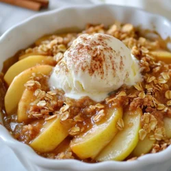 - 6 medium-sized apples (Granny Smith or Honeycrisp) - 1 tablespoon lemon juice - 1 cup brown sugar, packed - 1 tablespoon ground cinnamon - 1/2 teaspoon nutmeg - 1 cup rolled oats - 1/2 cup all-purpose flour - 1/2 cup unsalted butter, melted - 1/4 teaspoon salt - 1/4 cup chopped walnuts (optional) - Vanilla ice cream (for serving) For this delightful cinnamon apple crisp, you need fresh apples. I suggest Granny Smith or Honeycrisp. They give a great tartness and crunch. You will also need lemon juice to brighten the flavors and prevent browning. Brown sugar adds sweetness and depth. Ground cinnamon and nutmeg provide warmth and spice. Oats and flour create a delicious topping that contrasts with soft apples. Melted butter brings the topping together. Salt enhances all the flavors. If you like, add walnuts for crunch. Finally, serve with a scoop of vanilla ice cream for a creamy finish. This combination makes a warm, sweet dessert that everyone will love! {{ingredient_image_1}} - Preheat your oven to 350°F (175°C). - Grease a 9x13 inch baking dish with butter or cooking spray. - In a large bowl, toss the sliced apples with lemon juice. - Add brown sugar, cinnamon, and nutmeg. - Mix until the apples are well coated. - Spread this apple mixture evenly in your greased baking dish. - In a separate bowl, mix rolled oats, flour, and the rest of the cinnamon. - Pour in the melted butter and add salt. - If you like, add chopped walnuts for extra crunch. - Stir until the mix looks like coarse crumbs. - Sprinkle the oat mixture over the apples, covering them well. - Bake in the preheated oven for 40-45 minutes. - Look for bubbling apples and a golden brown topping. - Once done, take it out and let it cool a bit before serving. For a great apple crisp, use Granny Smith or Honeycrisp apples. These apples stay firm when baked. They have a nice balance of sweet and tart that makes the dish pop. Choose apples that feel heavy and firm. Avoid any with soft spots or blemishes. You want apples that will hold their shape while cooking. To get a crumbly topping, mix rolled oats, flour, melted butter, and spices together. Start by melting the butter and then mix it with the dry ingredients. Use your hands to rub the butter into the oats and flour. This action helps create small lumps. Those lumps will bake into a perfect crunchy topping. Cinnamon apple crisp tastes best warm, especially with vanilla ice cream. The cold ice cream melts slightly on the hot crisp, creating a creamy mix. You can also sprinkle some cinnamon on top for an extra touch. Serve in bowls and enjoy this sweet treat with family and friends. Pro Tips Use a Mix of Apples: Combining different types of apples adds depth of flavor and texture to your crisp. Don’t Overmix the Topping: Mix until just combined to maintain a nice crumbly texture. Let It Rest: Allow the crisp to sit for 10-15 minutes after baking to help the juices thicken. Experiment with Spices: Feel free to add a pinch of ginger or allspice for an extra layer of warmth. {{image_2}} You can change the flavor of your cinnamon apple crisp easily. Adding spices like cardamom or ginger adds warmth and depth. Cardamom gives a floral note, while ginger brings a spicy kick. Try adding a teaspoon of either spice to your apple mixture. This little twist makes a big difference in taste. If you want to swap nuts, almonds or pecans work well. Chopped almonds add a nice crunch, while pecans bring a rich buttery flavor. Either nut can replace walnuts in your topping. This simple change can refresh your dish and suit your taste. You can make this dessert gluten-free with easy swaps. Use gluten-free flour blends instead of all-purpose flour. For oats, look for certified gluten-free oats to avoid cross-contamination. These adjustments keep the crisp delicious and safe for gluten-sensitive friends. Enjoy all the flavors without worry! To keep your cinnamon apple crisp fresh, store it in the fridge. Place any leftovers in an airtight container. This helps prevent the crisp from drying out. It will stay good for about three to four days. If you want to enjoy it later, avoid adding ice cream until you're ready to serve. Freezing cinnamon apple crisp is easy. First, let it cool completely. Then, wrap it tightly in plastic wrap. After that, place it in a freezer-safe bag or container. It can last for up to three months in the freezer. When you’re ready to eat it, just thaw it in the fridge overnight. Reheating your crisp is simple. Preheat your oven to 350°F (175°C). Place the cinnamon apple crisp in an oven-safe dish. Cover it with foil to keep it moist. Heat for about 20 minutes. This helps maintain the topping's crunch. If you like it extra warm, you can bake it a bit longer. Enjoy your delicious treat! Cinnamon apple crisp lasts about 3 to 4 days in the fridge. Make sure to cover it tightly. You can freeze it for up to 3 months. Just use an airtight container or heavy-duty foil. When ready, thaw it in the fridge before reheating. Yes, you can make this recipe ahead of time. Prepare the apple mixture and oat topping separately. Store them in the fridge for up to a day. When you are ready to bake, assemble them in the dish and bake as directed. This keeps the crisp fresh and tasty. The best apple types for crisp are Granny Smith and Honeycrisp. Granny Smith apples add a nice tartness. Honeycrisp apples bring sweetness and crunch. You can also mix different varieties for extra flavor and texture. This blog post discussed making a delicious cinnamon apple crisp. We covered the key ingredients and how to prepare, bake, and serve it. I shared tips for choosing apples, perfecting the topping, and adding flavors. You also learned about storage and reheating methods. Enjoy this sweet treat with some vanilla ice cream. Whether you're sharing it or keeping it for yourself, it's sure to be a hit. Happy baking!