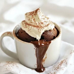 To create a rich Chocolate Lava Mug Cake, you need some key ingredients. Here’s what you’ll need: - 4 tablespoons all-purpose flour - 4 tablespoons granulated sugar - 2 tablespoons unsweetened cocoa powder - 1/8 teaspoon baking powder - A pinch of salt These ingredients blend together to form the base of your mug cake. For the gooey center and added flavor, include these ingredients: - 3 tablespoons milk - 2 tablespoons vegetable oil - 1/4 teaspoon vanilla extract - 1-2 squares chocolate (dark or milk) - Optional: whipped cream or vanilla ice cream for serving The chocolate squares are the secret to that lava effect. When you bite in, they ooze melted chocolate. This makes the cake feel special. You can top it with whipped cream or ice cream for extra joy. {{ingredient_image_1}} 1. Grab a microwave-safe mug. In it, whisk together: - 4 tablespoons all-purpose flour - 4 tablespoons granulated sugar - 2 tablespoons unsweetened cocoa powder - 1/8 teaspoon baking powder - A pinch of salt Make sure these dry ingredients mix well. This base gives the cake a great texture. 2. Now it’s time to add the wet ingredients. Pour in: - 3 tablespoons milk - 2 tablespoons vegetable oil - 1/4 teaspoon vanilla extract Stir until the batter is smooth. You want no lumps here for a nice, even bake. 1. To get that ooey-gooey center, take: - 1-2 squares of chocolate (dark or milk) Place the chocolate in the center of the batter. 2. Gently push the squares down into the batter. This ensures they melt perfectly during cooking. 1. Now, it’s time to cook your cake! Microwave the mug on high for: - 40-60 seconds Start checking at 40 seconds. Every microwave is different, so watch closely. 2. The cake should look set around the edges but still slightly gooey in the middle. 3. Let it cool for a minute before enjoying. The warm center will be a delightful treat! To get that perfect gooey center, you need to know your microwave. Different microwaves cook at different powers. Start by microwaving your cake for 40 seconds. If the edges are set and the center is still soft, you’re on the right track. If it’s too dry, reduce the time next time. Watch for texture. The edges should feel firm, while the middle stays soft and slightly jiggly. This means you will enjoy that lava effect when you dig in! To make your mug cake even better, add fun toppings. A dollop of whipped cream adds creaminess. A scoop of vanilla ice cream melts into the warm cake, making it extra yummy. For a fancy touch, sprinkle cocoa powder or powdered sugar on top. This simple step makes your dessert look beautiful and taste great! If your cake turns out overcooked, don't worry! You can fix that. Try adding a splash of milk or cream after cooking. This adds moisture and richness. For sweetness, taste the batter before cooking. If it’s too sweet, cut back on the sugar next time. If you want more chocolate flavor, use dark chocolate. It adds depth and richness that enhances the entire dessert! Pro Tips Use Room Temperature Ingredients: For the best texture, ensure that your milk and oil are at room temperature before mixing. This helps create a smoother batter. Experiment with Chocolate: Try using different types of chocolate squares in the center, like white chocolate or flavored chocolate, to customize the flavor of your mug cake. Watch the Cooking Time: Microwaves vary in power, so keep an eye on your cake as it cooks. Start with 40 seconds and add more time only if needed to avoid overcooking. Add a Pinch of Espresso Powder: For enhanced chocolate flavor, consider adding a small pinch of espresso powder to the dry ingredients. It intensifies the chocolate taste without adding coffee flavor. {{image_2}} You can easily make this mug cake gluten-free. Just swap all-purpose flour for gluten-free flour. Look for brands that work well in baking. You might also want to add a bit of xanthan gum. This helps mimic the texture of regular flour. Want to spice things up? Add some chopped nuts like walnuts or almonds. They add a nice crunch. You can also include spices like cinnamon or nutmeg for warmth. If you like fruit, try adding raspberries or strawberries. They pair well with chocolate and add a fresh touch. Choosing chocolate affects the flavor. Dark chocolate gives a rich taste, while milk chocolate is sweeter. If you want something unique, try flavored chocolates. Options like orange or mint can create a fun twist. Just remember, the type of chocolate you pick matters for your lava cake! Can it be stored for later? Yes, you can store your chocolate lava mug cake for later. However, it tastes best when fresh. If you have leftovers, try to eat them within one day. How to store leftovers: Allow the mug cake to cool completely. Then, cover it with plastic wrap or transfer it to an airtight container. This helps keep it moist. Best methods for reheating: The microwave is the best way to reheat your mug cake. Place it in the microwave for about 10-15 seconds. This warms it up without drying it out. Ensuring the lava effect remains: To keep that gooey center, do not overheat it. Just warm it until it's hot, but not cooked through again. If you want, add a small piece of chocolate on top before reheating. This adds extra gooeyness! To make a Chocolate Lava Mug Cake, follow these steps: 1. Mix Dry Ingredients: In a microwave-safe mug, whisk together 4 tablespoons of all-purpose flour, 4 tablespoons of granulated sugar, 2 tablespoons of unsweetened cocoa powder, 1/8 teaspoon of baking powder, and a pinch of salt. 2. Add Wet Ingredients: Pour in 3 tablespoons of milk, 2 tablespoons of vegetable oil, and 1/4 teaspoon of vanilla extract. Stir until smooth and lump-free. 3. Add Chocolate: Place 1-2 squares of chocolate in the center of the batter. Gently push them down. 4. Microwave: Cook in the microwave on high for 40-60 seconds. Start checking at 40 seconds. The edges should be set, but the center should be gooey. 5. Cool: Let it cool for one minute before you enjoy it. Yes! You can make this recipe without eggs. Here are some egg-free alternatives: - Applesauce: Use 1/4 cup of unsweetened applesauce to replace one egg. - Flaxseed Meal: Mix 1 tablespoon of flaxseed meal with 2.5 tablespoons of water. Let it sit for a few minutes until it thickens. - Yogurt: Use 1/4 cup of plain yogurt as a substitute for one egg. These options keep the cake moist and tasty. If your cake lacks a gooey center, here are some tips: - Adjust Cooking Time: You may have cooked it too long. Try reducing the time by 10 seconds. - Check Microwave Power: If your microwave is too powerful, reduce the cooking time. - Add More Chocolate: Try adding an extra square of chocolate in the batter to enhance the gooeyness. With these tips, you can achieve that perfect lava consistency. You learned how to make a delicious Chocolate Lava Mug Cake. We covered essential ingredients and step-by-step methods. I shared tips for the perfect gooey center and ways to serve it. You also discovered variations, storage tips, and answers to common questions. Now, you can enjoy this treat with your unique twist. Don't be afraid to experiment with flavors or toppings. This simple recipe can fit any occasion. Happy baking!