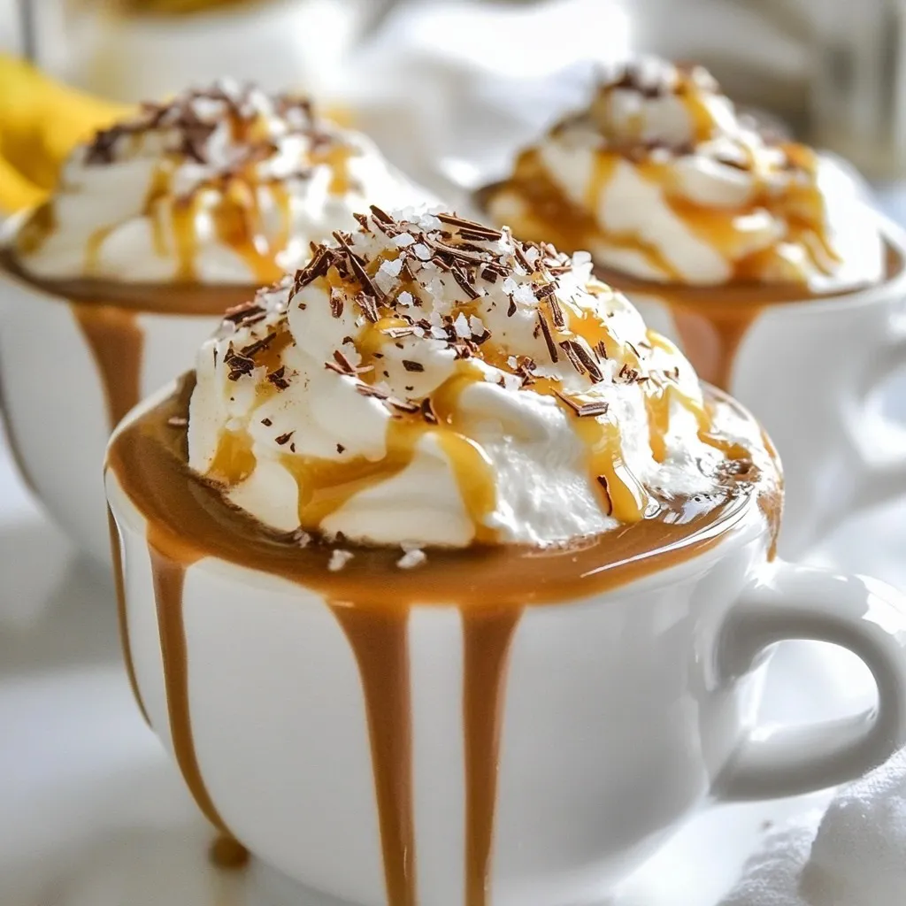 To make the perfect salted caramel hot chocolate, gather these simple ingredients: - 2 cups whole milk - 1 cup heavy cream - 1/2 cup semi-sweet chocolate chips - 1/4 cup unsweetened cocoa powder - 1/3 cup salted caramel sauce (store-bought or homemade) - 1 teaspoon vanilla extract - Whipped cream (for topping) - Flaky sea salt (for garnish) - Chocolate shavings or cocoa powder (for garnish) These ingredients work together to create a rich and creamy drink. Whole milk and heavy cream give it a silky texture. Semi-sweet chocolate chips add depth, while cocoa powder brings out a bold chocolate flavor. Salted caramel sauce adds sweetness and a touch of saltiness. The vanilla extract enhances all these flavors, making each sip delightful. Whipped cream on top makes it look fancy and taste even better. Flaky sea salt adds a nice crunch and contrast. Finally, chocolate shavings or cocoa powder finishes the drink with a beautiful touch. Enjoy this indulgent treat any time you want to warm up! {{ingredient_image_1}} 1. Heating milk and cream Start by grabbing a medium saucepan. Pour in 2 cups of whole milk and 1 cup of heavy cream. Heat this mixture over medium heat. Stir it gently. You want it to steam, not boil. This part makes your drink creamy. 2. Melting chocolate and mixing in ingredients Once your milk and cream are hot, lower the heat to low. Now, add 1/2 cup of semi-sweet chocolate chips and 1/4 cup of unsweetened cocoa powder. Whisk them together until they melt fully. The mixture should look smooth and glossy. 3. Adjusting sweetness Next, stir in 1/3 cup of salted caramel sauce and 1 teaspoon of vanilla extract. Mix well and let it warm for about 2-3 minutes. Now is a good time to taste your hot chocolate. If you want it sweeter, add more caramel sauce. 4. Serving the hot chocolate Remove the saucepan from the heat. Grab your mugs and pour the hot chocolate into them. Top each mug with a big dollop of whipped cream. Drizzle some extra salted caramel sauce on top. Finish with a sprinkle of flaky sea salt and some chocolate shavings. Enjoy your treat! - Choosing the right types of chocolate: I like to use semi-sweet chocolate chips for a rich and balanced flavor. You can also mix in dark chocolate for a deeper taste. Experiment with different chocolates for fun twists! - Customizing sweetness levels: Start with the salted caramel sauce in the recipe. Taste your hot chocolate before serving. If it's not sweet enough, add more caramel. You control the sweetness! - Best practices for garnishing: Always top with whipped cream for a creamy finish. A drizzle of salted caramel sauce adds sweetness and flair. Finally, a sprinkle of flaky sea salt makes each sip special. Try adding chocolate shavings or a dusting of cocoa powder to impress your guests. Pro Tips Use Quality Chocolate: Opt for high-quality semi-sweet chocolate chips for a richer flavor in your hot chocolate. Homemade Caramel: If you have time, try making your own salted caramel sauce for an extra special touch. Whipped Cream Variations: Experiment with flavored whipped cream, such as vanilla or hazelnut, to elevate the taste. Serving Suggestions: Pair your hot chocolate with a slice of chocolate cake or cookies for a delightful treat. {{image_2}} You can easily make this salted caramel hot chocolate without dairy. Use almond or oat milk instead of whole milk and cream. Both options give a lovely creaminess without the dairy. I enjoy almond milk for its light nutty flavor. Oat milk has a thicker texture, which is great for a rich drink. For chocolate, go for dairy-free chocolate chips. Many brands offer smooth options that melt well. Make sure to check the labels. You want to find chocolate that suits your taste and keeps it dairy-free. If you want a fun twist, try adding a splash of liqueur. A bit of Irish cream or hazelnut liqueur can add a lovely kick. Just pour in a small amount, about 1 to 2 ounces, into your hot chocolate before serving. For a cozy evening, I recommend pairing with bourbon or dark rum. These spirits enhance the sweetness and richness of the drink. You can also top it with whipped cream for a festive touch. Enjoy your cozy drink with a twist! To store your salted caramel hot chocolate, let it cool first. Pour any leftovers into a clean container. Seal it tightly with a lid. I recommend using glass jars or airtight plastic containers. Place the container in the fridge. This keeps it fresh and tasty. When you want to enjoy it again, you can reheat it. Pour the hot chocolate into a saucepan. Warm it over low heat. Stir gently until it’s hot. Avoid boiling, as it can alter the texture. If it seems thick, add a splash of milk to loosen it up. Your salted caramel hot chocolate stays fresh for up to three days in the fridge. After that, it may lose its flavor and creaminess. Always check for any odd smells or changes before drinking. Enjoy it while it’s still delicious! Can I use different types of chocolate? Yes, you can! Dark chocolate adds a rich taste. Milk chocolate gives a sweeter flavor. Use your favorite to make it special. How can I make it sugar-free? To make it sugar-free, use sugar-free chocolate chips and sugar-free caramel sauce. You can also add a sugar substitute if you like. What’s the best brand for salted caramel sauce? Some top brands are Torani, Smucker’s, and Ghirardelli. They offer great flavors and save time. You can also make your own at home. Can I prepare it in advance? Yes, you can! Make the hot chocolate and store it in the fridge. When ready to serve, just reheat it gently. Stir well before serving. This post shared how to make delicious salted caramel hot chocolate. We covered the right ingredients, from whole milk to chocolate shavings. I gave you steps to prepare and serve it perfectly. You learned tips for customizing flavor and the best ways to store leftovers. Don’t forget the fun variations, like dairy-free choices or spiked versions. Enjoy making your perfect cup of hot chocolate. Take your time and let your taste guide you.