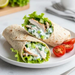 - 2 cups cooked chicken breast, shredded - 1 cup plain Greek yogurt - 1 tablespoon Dijon mustard - 1 tablespoon honey - 1 celery stalk, finely chopped - 1 small red onion, finely diced - 1/2 cup diced cucumber - 1/4 cup green olives, pitted and chopped - 1 tablespoon fresh dill, chopped (or 1 teaspoon dried dill) - Salt and pepper to taste - 4 large whole wheat tortillas - Lettuce leaves (romaine or butter lettuce) for wrapping - Cherry tomatoes, halved for garnish This Greek Yogurt Chicken Salad is a simple yet tasty meal that you can enjoy any day. First, I love using shredded chicken. You can use leftover chicken or even rotisserie chicken to save time. Next, plain Greek yogurt acts as a creamy base. It keeps the salad light and adds protein. I also mix in some Dijon mustard and honey. The mustard gives a nice tang, while the honey adds sweetness. For crunch and flavor, I chop celery, red onion, cucumber, and green olives. These veggies bring freshness and texture to the salad. Finally, I add dill, salt, and pepper for seasoning. To serve, I use large whole wheat tortillas. They wrap up the salad perfectly. I add lettuce leaves for extra crunch and freshness. Lastly, I like to garnish with halved cherry tomatoes for a pop of color. This meal is quick to make and full of flavor. Perfect for lunch or a light dinner! {{ingredient_image_1}} - In a medium bowl, combine 1 cup of Greek yogurt, 1 tablespoon of Dijon mustard, and 1 tablespoon of honey. - Stir until the mixture is smooth and well blended. - Next, add 2 cups of shredded chicken, 1 finely chopped celery stalk, 1 small diced red onion, 1/2 cup of diced cucumber, and 1/4 cup of chopped green olives. - Gently fold these ingredients together. Make sure the chicken gets well coated in the yogurt mix. - Now, stir in 1 tablespoon of fresh dill, and add salt and pepper to taste. - Taste the mixture and adjust the seasoning if needed. It should be fresh and flavorful. - Take a large tortilla and lay it on a clean surface. - Place a few lettuce leaves down the center of the tortilla. - Spoon a generous amount of the chicken salad over the lettuce. Spread it evenly but do not overload it. - Carefully fold in the sides of the tortilla and roll it up from the bottom to the top. - Repeat this process for the remaining tortillas and filling. - Once done, slice each wrap in half diagonally. Enjoy your meal! - Use rotisserie chicken for convenience. It saves time and tastes great. - Poach chicken breasts for maximum flavor. This method keeps the meat juicy and tender. - Store the chicken salad in an airtight container in the fridge. This keeps it fresh for up to three days. - To keep wraps fresh, wrap them tightly in plastic wrap. This helps prevent them from drying out. - To avoid tearing the tortilla, warm it slightly in the microwave. This makes it more pliable. - For even distribution of filling, spoon the chicken salad down the center of the tortilla. This helps with rolling and keeps it neat. Pro Tips Use Leftover Chicken: Utilize leftover roasted or grilled chicken to save time and enhance flavor. Customize Your Veggies: Feel free to add or substitute any vegetables you enjoy, such as bell peppers or carrots, for added crunch. Chill Before Serving: Let the chicken salad sit in the refrigerator for about 30 minutes before serving to allow the flavors to meld. Wrap It Up: If you're making these wraps ahead of time, wrap them tightly in plastic wrap to keep them fresh and prevent sogginess. {{image_2}} You can easily switch up the protein in this recipe. Try using turkey or tofu instead of chicken. Both options give a different taste and texture. For a sweet touch, add fruits like grapes or diced apples. They bring a nice contrast to the creamy yogurt. Mixing in some dried cranberries also adds a fun pop of flavor. If you want to make this dish gluten-free, use lettuce wraps instead of tortillas. Romaine or butter lettuce works great and adds a fresh crunch. For those who prefer vegan meals, swap Greek yogurt for plant-based yogurt. You can also use chickpeas or lentils in place of chicken for protein. Changing up your herbs can make a big difference. Try using fresh parsley or cilantro instead of dill. Each herb gives a unique flavor to the dish. You can also use different vegetables. Carrots or bell peppers add color and crunch. They will change the taste but keep the salad fresh and interesting. The chicken salad mixture stays fresh for up to three days in the fridge. Store it in an airtight container. If you wrap the chicken salad in tortillas, they may get soggy quickly. Keep the chicken salad mixture separate from the tortillas for the best texture. You can freeze chicken salad wraps, but the texture may change. Wrap them tightly in plastic wrap before placing them in a freezer bag. To defrost, place the wraps in the fridge overnight. For reheating, unwrap and microwave for 30 seconds to a minute. Use glass or BPA-free plastic containers for storage. These containers keep the chicken salad fresh longer. To avoid sogginess, store lettuce leaves separately from the chicken salad. This method helps maintain crispness and flavor in your wraps. You can use several options if you need a substitute for Greek yogurt. Here are a few: - Sour cream: This has a similar texture and tangy taste. - Cottage cheese: Blend it first for a smoother texture. - Dairy-free yogurt: Options like almond or coconut yogurt work well. - Mashed avocado: This adds creaminess and healthy fats. These choices can help fit different diets or preferences. If you love heat, there are easy ways to spice up your chicken salad. Here are some ideas: - Add hot sauce: A few drops can really boost the flavor. - Chili powder: Mix in a small amount for a warm kick. - Jalapeños: Chop them finely and fold them into the salad. - Pepper jack cheese: Shred some and add for extra heat. These tips will help you customize the spice level just right. Yes, using leftover chicken is a great idea! Here’s how you can do it: - Rotisserie chicken: This is quick and adds good flavor. - Grilled chicken: Shredded pieces from your last meal work well. - Poached chicken: If you have some on hand, it’s a great choice. Using leftover chicken makes this recipe even easier and cuts down on waste. You learned how to make a tasty chicken wrap with simple ingredients. We discussed the best chicken options, tips for prepping, and storing your wraps. Remember, you can mix in new flavors or vegetables to keep it fresh. Feel free to adapt the recipe for your needs, whether you want something spicy or vegan. Enjoy your wraps with friends or family. They are easy, fun, and full of flavor!