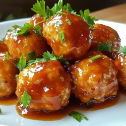 For the Honey BBQ Chicken Meatballs, you will need: - 1 lb ground chicken - 1/4 cup breadcrumbs - 1/4 cup grated Parmesan cheese - 1/4 cup finely chopped onion - 2 cloves garlic, minced - 1/4 teaspoon black pepper - 1/2 teaspoon salt - 1 tablespoon Worcestershire sauce - 1/2 teaspoon smoked paprika - 1/2 cup BBQ sauce (your choice, preferably honey-infused) - 2 tablespoons honey - Fresh parsley, chopped (for garnish) These ingredients create a juicy and flavorful meatball. Ground chicken keeps it light, while breadcrumbs help bind it. Parmesan adds a nice touch of flavor. You can add a few optional ingredients to enhance the flavor: - 1/4 teaspoon cayenne pepper (for heat) - 1 tablespoon Dijon mustard (for tang) - 1/4 cup diced bell peppers (for crunch) These additions can make your meatballs pop with extra taste. Feel free to experiment and see what you like best! If you have dietary needs, there are great substitutions: - Use ground turkey instead of ground chicken. - Swap breadcrumbs for gluten-free options. - Use nutritional yeast instead of Parmesan for a vegan option. These swaps allow everyone to enjoy the dish. Always feel free to adjust based on what you have on hand! {{ingredient_image_1}} Start by gathering all your ingredients. You need: - 1 lb ground chicken - 1/4 cup breadcrumbs - 1/4 cup grated Parmesan cheese - 1/4 cup finely chopped onion - 2 cloves garlic, minced - 1/4 teaspoon black pepper - 1/2 teaspoon salt - 1 tablespoon Worcestershire sauce - 1/2 teaspoon smoked paprika - 1/2 cup BBQ sauce - 2 tablespoons honey - Fresh parsley for garnish Preheat your oven to 400°F (200°C). In a large bowl, mix the ground chicken, breadcrumbs, and cheese. Add the onion, garlic, black pepper, salt, Worcestershire sauce, and smoked paprika. Use your hands to combine everything well. Now, shape the mixture into meatballs. Aim for golf ball size, about 1-inch in diameter. Place them on a baking sheet lined with parchment paper. They should not touch each other. Bake the meatballs for about 20 minutes. Check that they are golden and cooked through. While the meatballs bake, prepare the glaze. In a small saucepan, combine the BBQ sauce and honey. Set the heat to medium. Stir the mixture until it simmers. Let it cook for 3-5 minutes. This will thicken the glaze. After baking, brush the meatballs with the honey BBQ glaze. Return them to the oven for 5 minutes. This step caramelizes the glaze and adds flavor. Lastly, sprinkle chopped parsley on top before serving. Enjoy your tasty honey BBQ chicken meatballs! To make perfect meatballs, start with ground chicken. Use fresh chicken for the best flavor. Mixing in breadcrumbs helps the meatballs stay moist. I also add grated Parmesan cheese for richness. The onion gives a nice texture, while garlic adds great taste. Make sure not to overmix the meatball mixture. This keeps them tender. Form them into golf ball sizes, about 1 inch. This size cooks evenly and stays juicy. For a tasty glaze, mix BBQ sauce with honey in a saucepan. Heat it over medium heat until it simmers. This takes about 3-5 minutes. Stir it often to keep it from burning. Brushing the glaze on the meatballs adds a sweet, sticky layer. After baking, brush the glaze on the meatballs. Then, return them to the oven for 5 more minutes. This helps the glaze caramelize and brings out the flavors. Baking at 400°F (200°C) works well for these meatballs. They should cook for about 20 minutes. Check to ensure they are fully cooked. If you make larger meatballs, add extra time. A meat thermometer can help. They should reach 165°F (75°C) to be safe. If you prefer a crispy texture, broil them for 2-3 minutes at the end. This will give a nice finish. Keep an eye on them to avoid burning. Enjoy your cooking! Pro Tips Use Fresh Ingredients: Always opt for fresh garlic and onions for a more vibrant flavor in your meatballs. Adjust the Sweetness: If you prefer a sweeter glaze, feel free to add more honey to the BBQ sauce mixture. Keep Them Moist: Don’t overbake the meatballs; they should be golden but still moist inside for the best texture. Experiment with BBQ Flavors: Try different types of BBQ sauce (like spicy or smokey) to customize the flavor profile to your liking. {{image_2}} You can swap the ground chicken for other meats. Ground turkey works well and is lean. If you like beef, ground beef adds rich flavor. For a lighter option, try ground pork. Each choice changes the taste and texture, so pick what you love. You can mix up the sauce for your meatballs. Try a spicy BBQ sauce for heat. A teriyaki sauce gives a sweet and savory twist. For a tangy kick, use a honey mustard sauce. Each sauce adds its own flavor, so have fun experimenting. Honey BBQ chicken meatballs are great on their own, but pair them with sides. Serve with rice or mashed potatoes for a hearty meal. A fresh salad adds crunch and brightness. You can also use small buns to make tasty sliders. These pairings make your meal fun and filling. To keep your Honey BBQ Chicken Meatballs fresh, first let them cool. Place them in an airtight container. Make sure the lid seals tightly. They can stay in the fridge for up to three days. If you want to keep them longer, consider freezing. When you are ready to enjoy your meatballs again, preheat your oven to 350°F (175°C). Place the meatballs on a baking sheet. Cover them with aluminum foil to keep them moist. Heat for about 15 minutes or until hot. You can also use a microwave. Just heat them on medium power for 1-2 minutes. To freeze the meatballs, place them on a baking sheet first. Make sure they are not touching each other. Freeze them for about an hour. Once solid, transfer them to a freezer bag. Squeeze out the air before sealing. They can stay in the freezer for up to three months. When ready to eat, thaw in the fridge overnight before reheating. Yes, you can make Honey BBQ Chicken Meatballs ahead of time. I often prepare the meatballs a day before. Just follow the recipe and form the meatballs. Place them in a container and store them in the fridge. When you're ready to cook, bake them for about 20 minutes. You can also freeze the meatballs. Just freeze them before baking. They can last in the freezer for up to three months. Honey BBQ Chicken Meatballs pair well with many sides. Here are a few ideas: - Steamed rice - Mashed potatoes - Coleslaw - Corn on the cob - Mixed greens salad You can also serve them as appetizers with toothpicks. They make a great snack for parties! Cooked Honey BBQ Chicken Meatballs last in the fridge for about three to four days. Make sure to store them in an airtight container. If you want them to last longer, consider freezing them. Just reheat them in the oven or microwave when you're ready to enjoy. In this article, we explored the tasty world of Honey BBQ Chicken Meatballs. You learned about key ingredients, optional flavors, and substitutions for all diets. I shared step-by-step instructions, tips for the perfect meatballs, and variations to keep it exciting. These meatballs are easy to make and fun to customize. Whether for a weeknight dinner or a party, they delight every palate. Enjoy creating your own versions, and remember to store leftovers properly for later. Happy cooking!