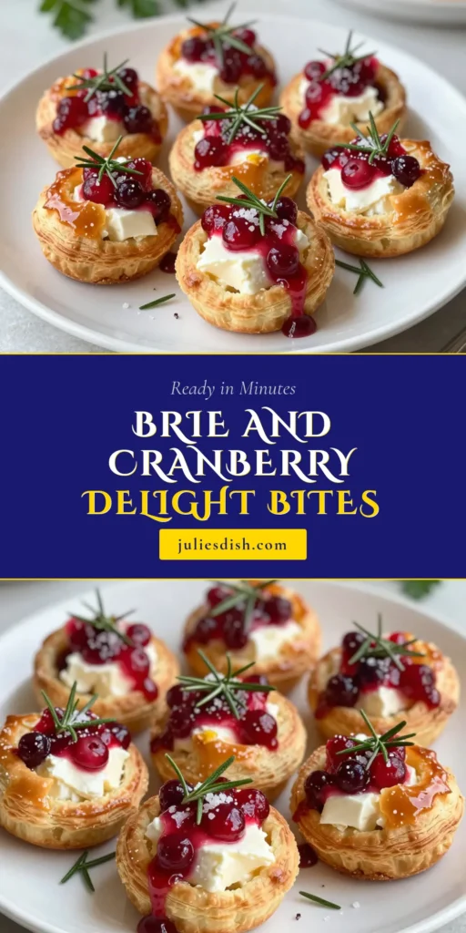 Delight your guests this holiday season with these Cranberry Brie Puff Pastry Bites! This easy brie bites recipe combines creamy brie, tart cranberry sauce, and flaky puff pastry for the ultimate holiday finger food. Perfect for parties or gatherings, this quick cranberry appetizer will impress everyone at your table. Save this easy puff pastry appetizer recipe now and bring a touch of elegance to your next celebration! #CranberryBriePuffPastry #HolidayFingerFood #EasyBrieBites #QuickCranberryAppetizer