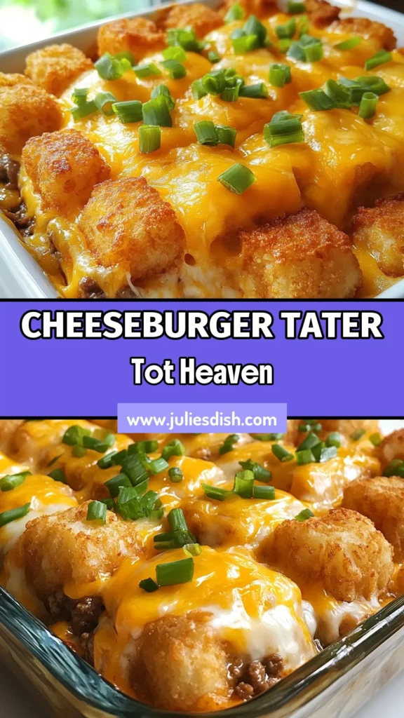 Indulge in this delicious Cheeseburger Tater Tot Casserole, the ultimate comfort food casserole recipe! Perfect for busy weeknights, this easy tater tot recipe features ground beef, creamy cheese, and crispy tots for a cheesy tater tot dish your family will love. Ready in under an hour, it's a dish everyone will rave about. Don't miss out—save this recipe for your next dinner! #TaterTotCasserole #ComfortFood #EasyDinner #CasseroleRecipes