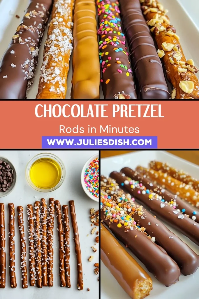 Indulge in the perfect blend of flavors with these chocolate covered pretzel rods! This easy chocolate pretzel recipe is a delightful way to create homemade pretzel treats that satisfy your sweet and salty snack cravings. Coated in rich chocolate and topped with nuts or sprinkles, these chocolate-dipped pretzels are perfect for parties or gifts. Try this simple recipe today and impress your friends! Save for later! #ChocolateCoveredPretzelRods #SweetAndSaltySnacks #HomemadePretzelTreats #EasyChocolatePretzelRecipe