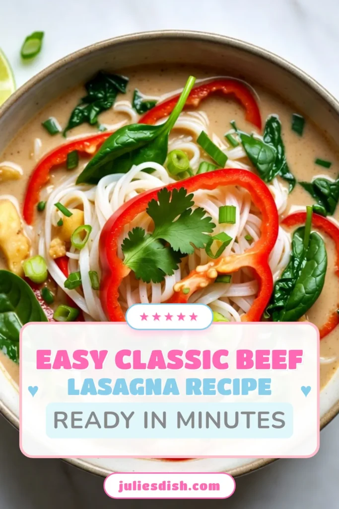 Discover the vibrant flavors of this Thai Coconut Curry Noodle Soup, a delightful rice noodle soup recipe that's perfect for a cozy meal. This easy coconut curry is packed with fresh ingredients, making it a satisfying vegetarian curry noodle soup that everyone will love. With red curry paste soup bringing warmth and depth, it's a must-try for any curry lover. Save this recipe for a deliciously quick dinner tonight! #ThaiCoconutCurrySoup #RiceNoodleSoup #EasyCoconutCurry #VegetarianCurryNoodleSoup