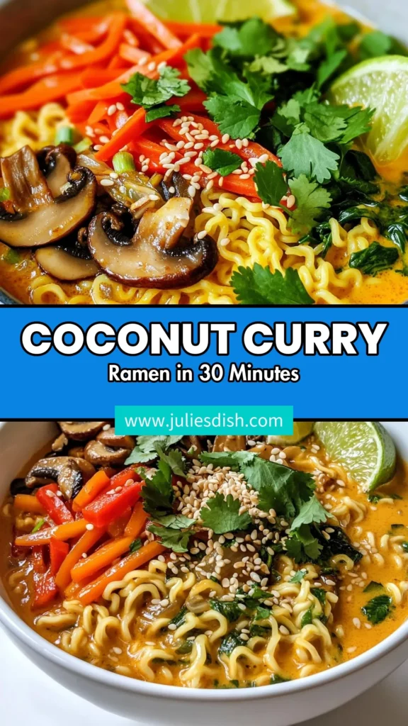 Savor the taste of this Coconut Curry Ramen recipe that’s perfect for a cozy dinner. This easy vegan ramen blends rich coconut milk soup with vibrant veggies and flavorful red curry paste ramen. Whip up this vegetarian curry noodle dish in just 30 minutes! Perfect for meal prep or a quick weeknight dinner. Click to discover the recipe and save it for later! #CoconutCurryRamen #EasyVeganRamen #CoconutMilkSoup #VegetarianCurryNoodle