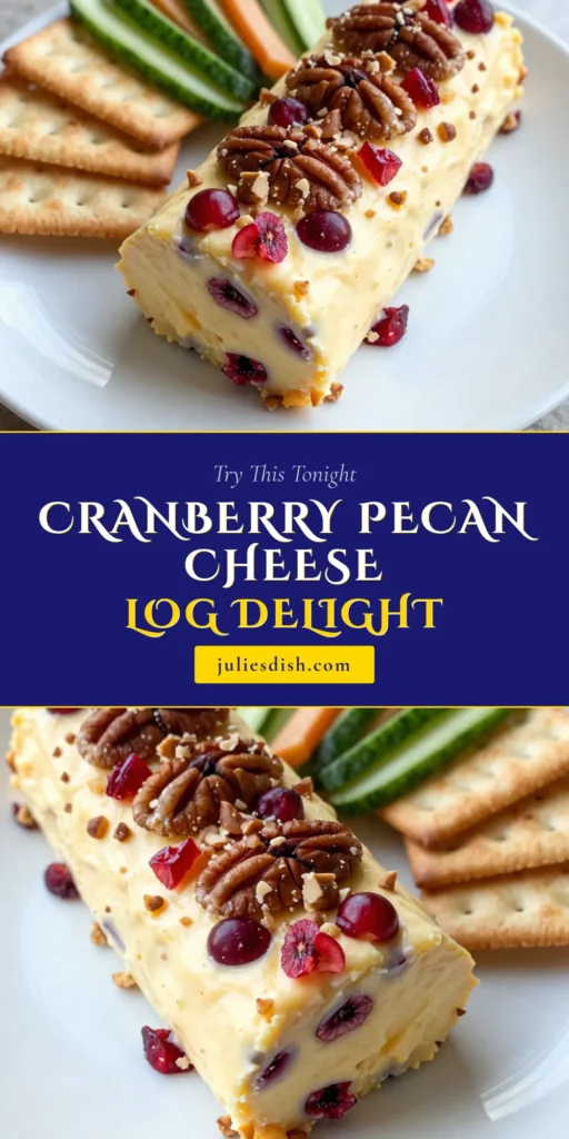 Elevate your holiday gatherings with this easy Cranberry Pecan Cheese Log! This festive cheese log recipe features a creamy blend of mascarpone, cheddar, and cranberries, wrapped in crunchy pecans. Perfect as a cream cheese appetizer or a delightful holiday cheese spread, it’s sure to impress your guests. Follow our simple steps for a stunning and delicious cheese ball recipe. Don’t forget to save for your next celebration! #CheeseLog #HolidayAppetizer #CheeseBallRecipe #FestiveFood
