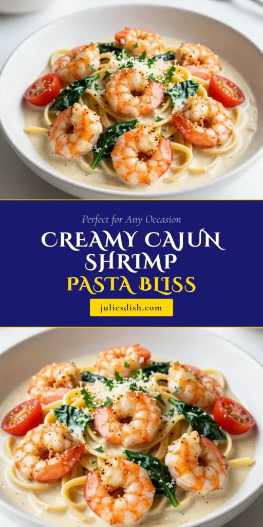 Discover the ultimate creamy Cajun shrimp pasta recipe that combines succulent shrimp with a flavorful Cajun sauce. This easy Cajun pasta dish features fettuccine with shrimp and cream, making it a delightful meal for any occasion. Perfect for busy weeknights, this Cajun seasoning shrimp recipe will become a family favorite. Save this recipe now and bring the taste of the bayou to your dinner table! #CajunShrimpPasta #PastaRecipe #ShrimpPasta #EasyDinnerIdeas