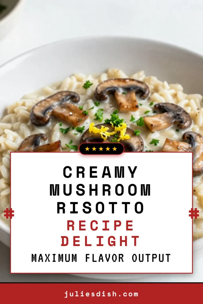 Indulge in a delicious Creamy Mushroom Risotto that's perfect for any meal! This easy Arborio rice recipe combines savory mushrooms, creamy texture, and rich flavors for a delightful vegetarian risotto. Discover how simple it is to make homemade risotto with cream in just 30 minutes. Perfect for impressing guests or treating yourself! Save this recipe for your next cooking adventure. #CreamyMushroomRisotto #VegetarianRisotto #EasyMushroomRisotto #HomemadeRisotto