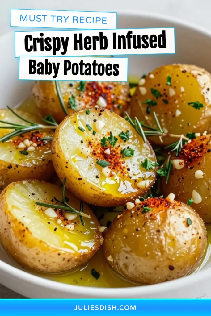 Discover the ultimate easy potato recipe with these herb roasted baby potatoes! Crispy roasted potatoes, infused with garlic and rosemary, bring a burst of flavor to any meal. Ready in just 40 minutes, these oven roasted baby potatoes are perfect for family dinners or as a side dish for special occasions. Don’t miss out—try this delicious recipe and elevate your cooking game! Save now and impress your guests! #HerbRoastedBabyPotatoes #CrispyRoastedPotatoes #EasyPotatoRecipes #OvenRoastedBabyPotatoes