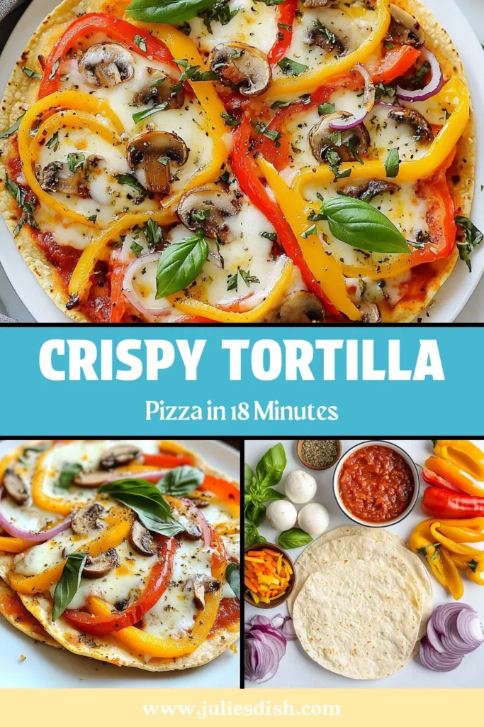 Looking for a quick and easy pizza with tortillas? Try this delicious air fryer tortilla pizza recipe! In just 18 minutes, you can make a homemade tortilla pizza featuring fluffy tortillas, gooey mozzarella, and fresh veggies. Perfect for busy nights, this quick tortilla pizza is a hit with the whole family. Save this easy pizza with tortillas for your next meal idea! #TortillaPizza #AirFryerRecipes #EasyPizza #HomemadePizza