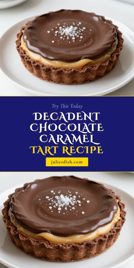 Indulge in this irresistible chocolate salted caramel tart, the perfect salted caramel dessert recipe! With a rich chocolate ganache tart topping and a buttery crust, this easy chocolate tart recipe is a no-bake chocolate dessert favorite. Impress your guests with its decadent layers of flavor. Ready to satisfy your sweet tooth? Save this recipe for your next dessert adventure! #ChocolateSaltedCaramelTart #SaltedCaramelDessert #EasyChocolateDessert #NoBakeChocolateDessert