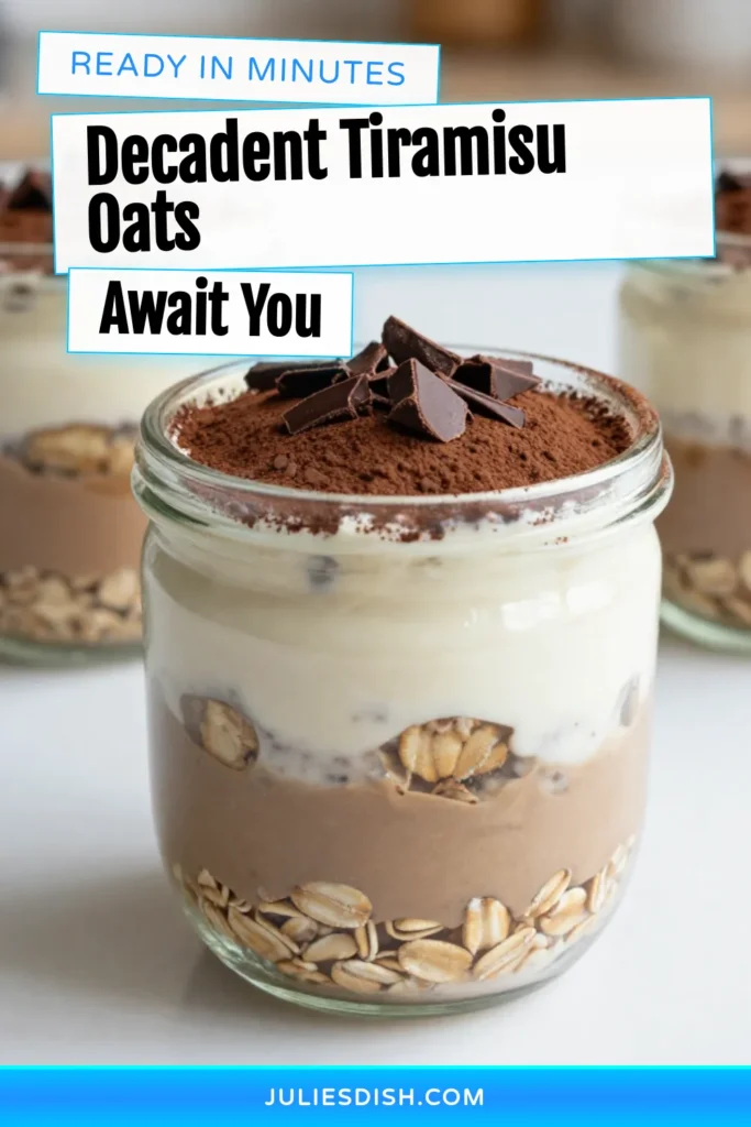 Indulge in the deliciousness of Tiramisu Overnight Oats! This easy overnight oats recipe combines creamy mascarpone cheese and rich coffee-flavored oats for a healthy tiramisu recipe that’s perfect for breakfast or dessert. Enjoy a satisfying no-bake breakfast idea that’s ready when you are. Try these scrumptious overnight oats today and elevate your morning routine! Save this recipe for later! #TiramisuOvernightOats #HealthyBreakfast #OvernightOats #NoBakeDessert