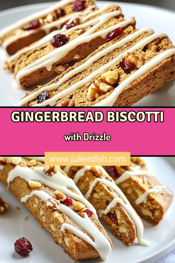 Indulge in the holiday spirit with this delightful Gingerbread Biscotti recipe featuring a luscious white chocolate drizzle. Perfect for festive gatherings or as a sweet gift idea, these biscotti combine the warm flavors of gingerbread with crunchy nuts and tart cranberries. Follow our easy recipe and create a delicious batch of white chocolate drizzle biscotti that everyone will love! Save this for your holiday cookie recipes! #GingerbreadBiscotti #WhiteChocolateDrizzleBiscotti #HolidayCookieRecipes #BiscottiWithNutsAndCranberries