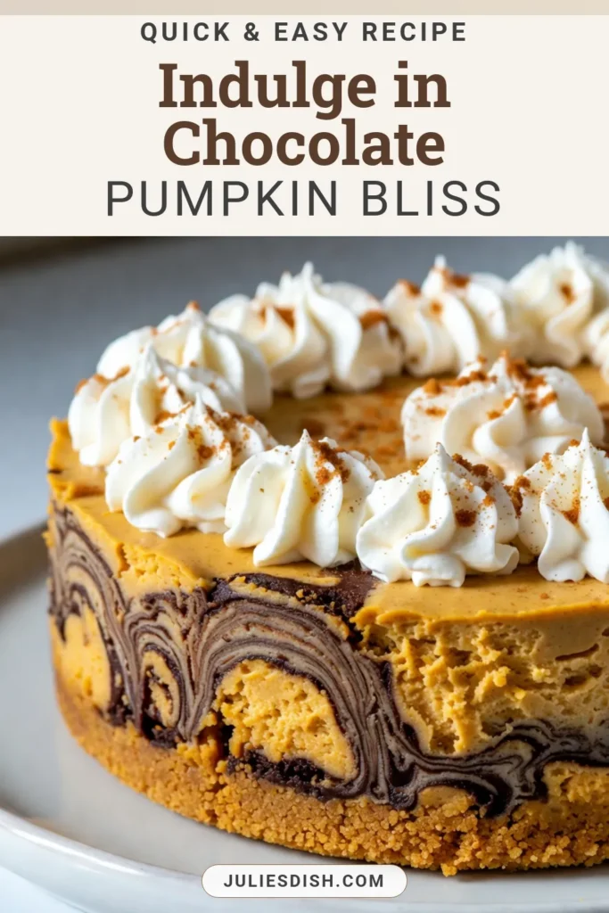 Indulge in a delightful fall dessert with this irresistible Chocolate Swirl Pumpkin Cheesecake. This creamy pumpkin dessert combines the rich flavors of chocolate and pumpkin, making it the perfect chocolate pumpkin cheesecake for any gathering. Follow this pumpkin swirl cheesecake recipe for a tasty treat that will impress everyone. Save this chocolate cheesecake with pumpkin recipe to your board for an easy, delicious dessert! #PumpkinCheesecake #ChocolateDessert #FallRecipes #CheesecakeLovers