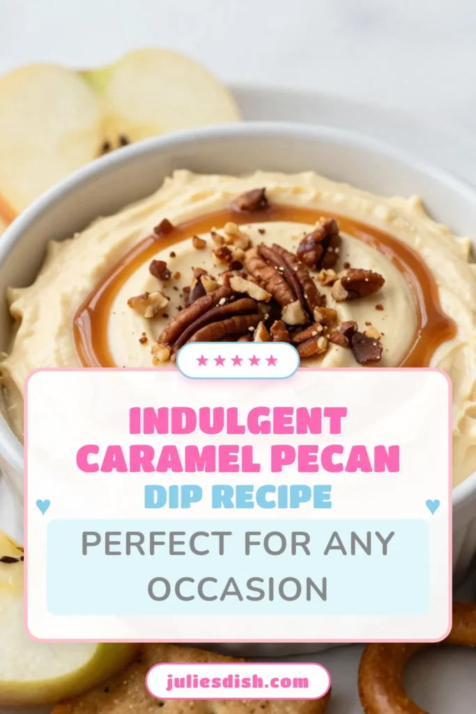 Indulge in this delicious caramel pecan cheesecake dip that's perfect for any occasion! This easy dessert dip requires no baking and combines sweet and salty flavors, making it an irresistible sweet snack recipe. Ideal for parties, serve it with apple slices, graham crackers, or pretzels. Quick to make and sure to impress, this dip will be the highlight of your gathering. Save this recipe and enjoy every bite! #CaramelPecanDip #NoBakeCheesecake #SweetSnacks #PartyDipRecipes