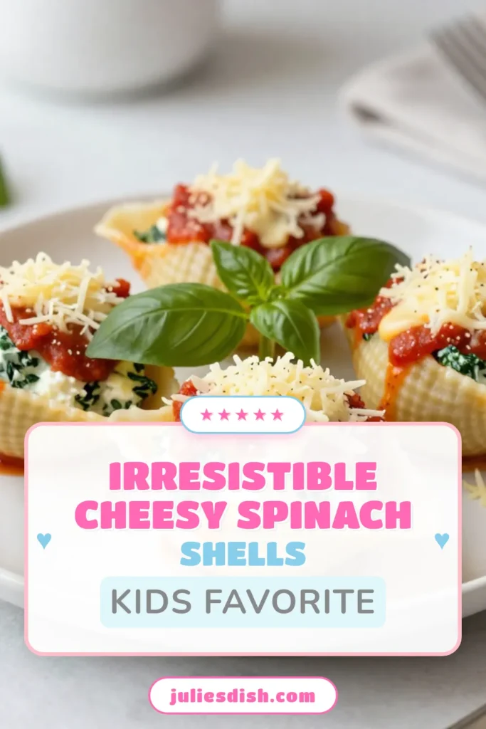 Savor the deliciousness of cheesy spinach stuffed shells, a perfect addition to your dinner table. These stuffed pasta recipes are vegetarian-friendly, featuring spinach ricotta shells baked to perfection in marinara sauce and topped with gooey mozzarella. Ideal for quick weeknight meals or family gatherings, this baked pasta dish is sure to impress. Ready to elevate your vegetarian dinner ideas? Click to discover this recipe! #CheesySpinachStuffedShells #StuffedPastaRecipes #VegetarianDinnerIdeas #BakedPastaDishes