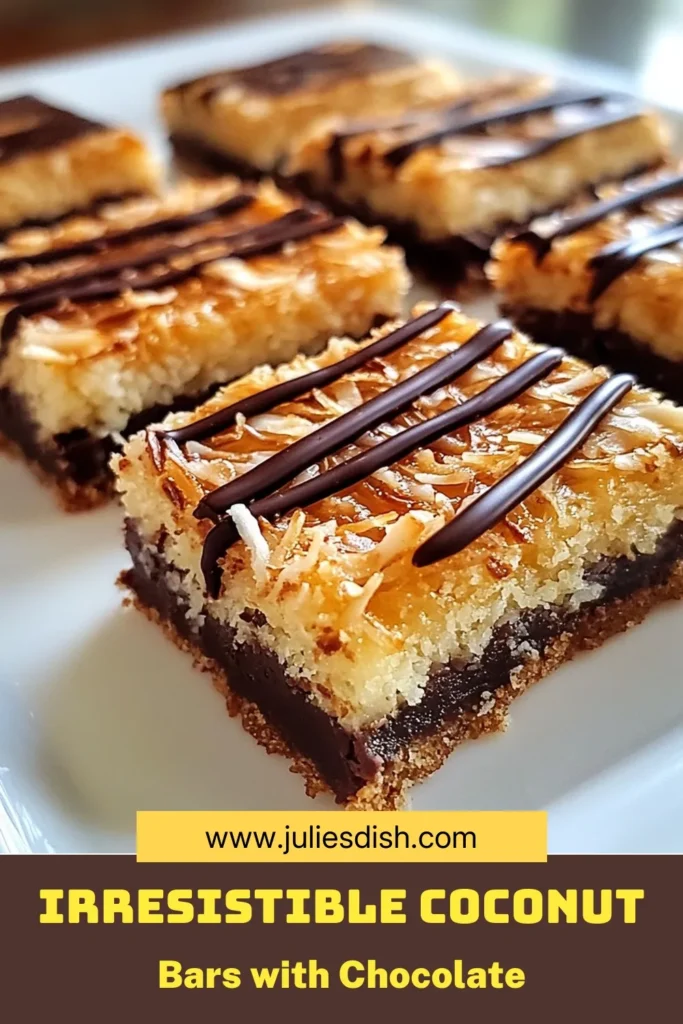 Indulge in these irresistible chocolate drizzled coconut bars! These healthy chocolate treats made from unsweetened shredded coconut and almond flour are the perfect no-bake coconut dessert. Enjoy the delightful combination of flavors in these vegan chocolate drizzled bars. Ideal for snacks or desserts, they’re sure to impress. Save this recipe for your next treat! #ChocolateCoconutBars #HealthyTreats #NoBakeDessert #VeganDesserts