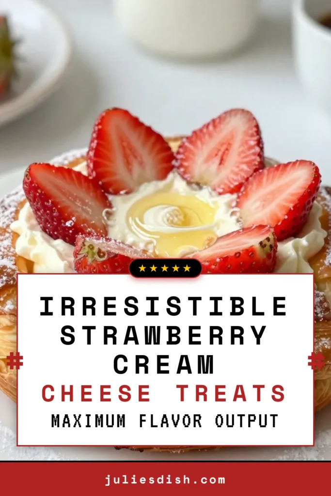 Indulge in a delightful Strawberry Cream Cheese Danish that brings together the tartness of fresh strawberries and the creaminess of cream cheese! This easy Danish recipe is made with puff pastry for a crispy, flaky treat that's perfect for breakfast or dessert. Impress your family and friends with this delicious cream cheese dessert that’s ready in just 35 minutes. Save this recipe for your next sweet craving! #StrawberryCreamCheeseDanish #PuffPastryRecipes #CreamCheeseDesserts #EasyDanishRecipe