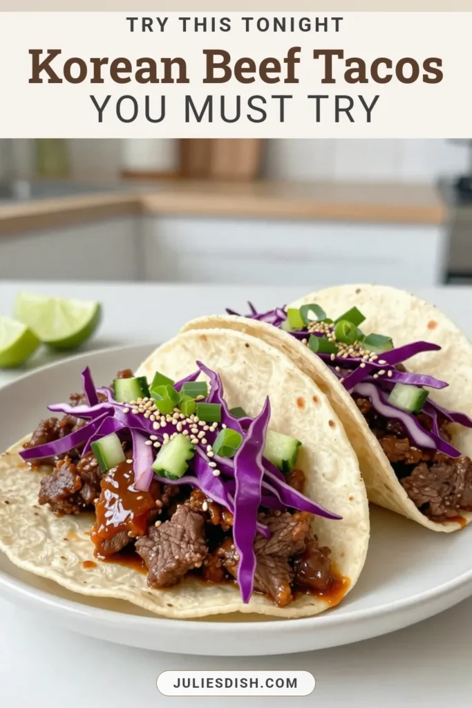 Discover the delicious fusion of flavors with these Korean Beef Tacos! This easy beef bulgogi recipe features tender, marinated beef sirloin cooked to perfection and wrapped in warm tortillas. Topped with fresh vegetables and a hint of gochujang, these Korean BBQ tacos are a must-try. Perfect for meal prep or family dinners, they’re sure to impress. Save this Bulgogi taco recipe for your next taco night! #KoreanBeefTacos #BulgogiTacoRecipe #EasyBeefBulgogi #GochujangBeefTacos