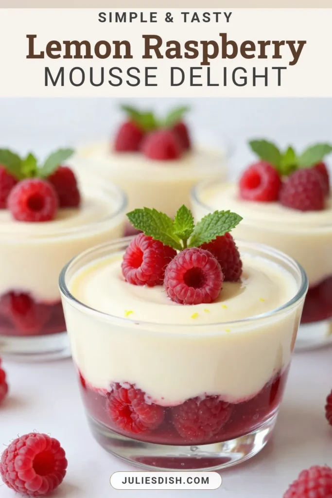 Indulge in a delightful Raspberry Lemon Cheesecake Mousse that's perfect for any occasion! This No-Bake Cheesecake Mousse is easy to make and features a creamy raspberry mousse recipe with fresh raspberries and lemon zest. Enjoy this refreshing Lemon Raspberry Dessert as a light treat that everyone will love. Chill and serve for a burst of flavor! Try this Easy Cheesecake Mousse today! #RaspberryDessert #NoBakeCheesecake #MousseRecipe #DessertIdeas