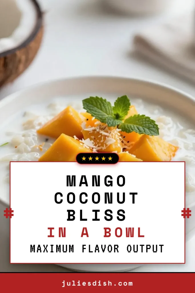 Indulge in a tropical delight with this easy Coconut Mango Rice Pudding recipe. Using fragrant jasmine rice and creamy coconut milk, this jasmine rice dessert is perfect for any occasion. With the freshness of ripe mango and a hint of lime zest, this coconut milk dessert offers a refreshing twist. Enjoy this creamy treat warm or chilled. Try this delicious tropical rice pudding today! Save it for later! #CoconutMangoRicePudding #EasyRicePuddingRecipe #TropicalRicePudding #CoconutMilkDessert