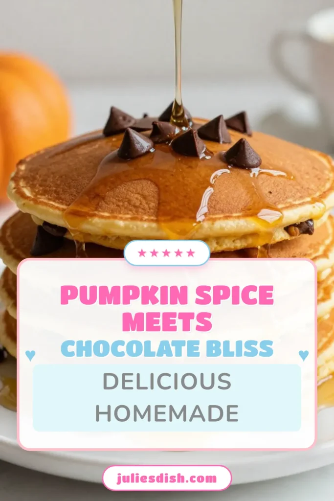 Delight in the flavors of fall with these Pumpkin Chocolate Chip Pancakes! This easy pancake recipe combines creamy pumpkin puree and rich chocolate chips, making it the perfect fall breakfast idea. Whip up this pumpkin pancakes recipe in just 20 minutes and enjoy a cozy start to your day. Try them topped with maple syrup and whipped cream! Save this recipe for a delicious autumn treat! #PumpkinPancakes #FallBreakfastIdeas #ChocolateChipPancakes #EasyPancakeRecipe