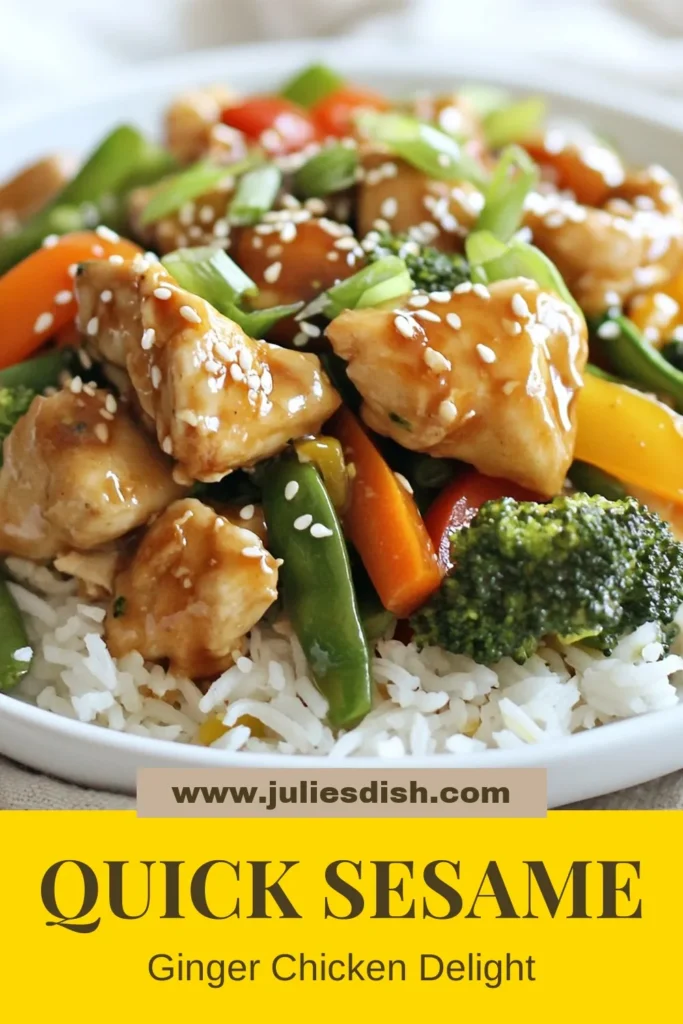 Discover the delight of this Sesame Ginger Chicken Stir-Fry, your go-to quick chicken stir-fry recipe! Packed with vegetables, this healthy stir-fry is perfect for a satisfying weeknight meal. Made with low-sodium soy sauce for a guilt-free option, this easy Asian chicken recipe will become a family favorite. Ready in just 30 minutes, try it tonight! Save this recipe for when you need a delicious, nutritious dish. #SesameGingerChicken #HealthyStirFry #QuickRecipes #AsianCuisine