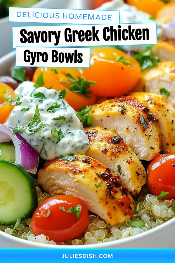 Discover the deliciousness of Greek chicken gyro bowls with this healthy chicken gyro recipe! Packed with flavor, our quinoa gyro bowl recipe is easy to make and perfect for meal prep. Top it all off with homemade tzatziki sauce for that authentic Mediterranean taste. Perfect for lunch or dinner, these Mediterranean chicken bowls are sure to impress. Try this simple recipe today and elevate your meals! #GreekChickenGyroBowls #HealthyChickenGyroRecipe #QuinoaGyroBowlRecipe #MediterraneanChickenBowl