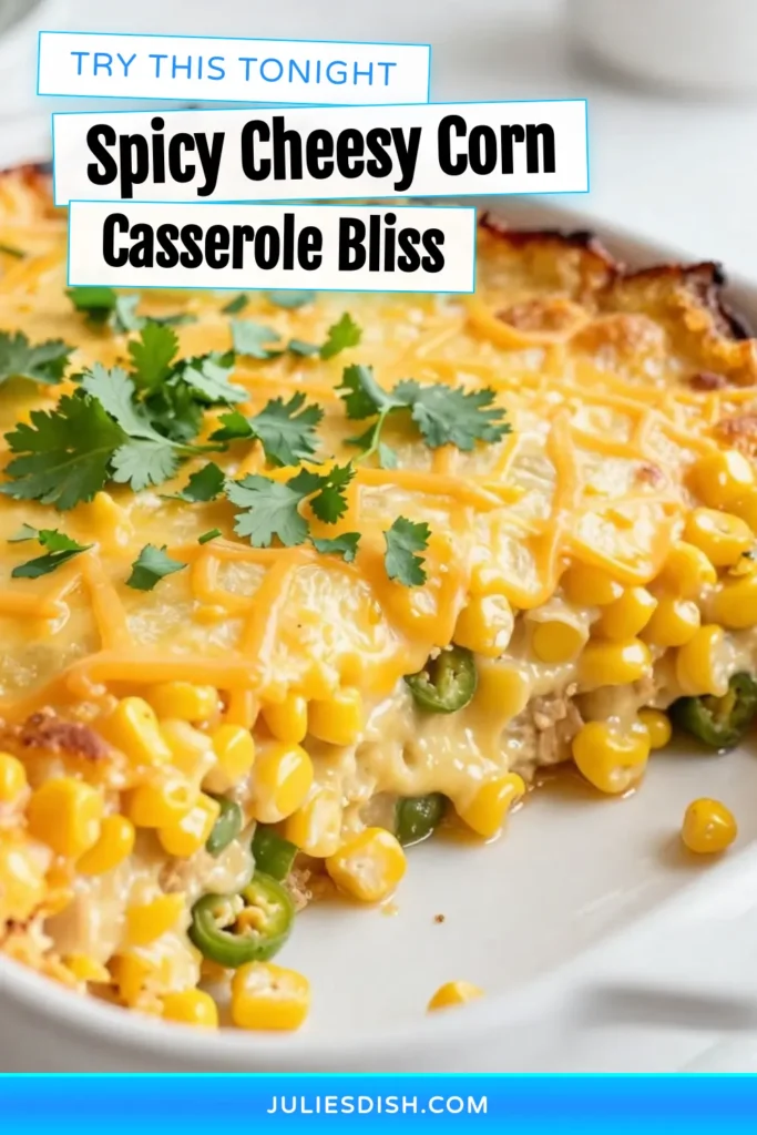 Discover the flavorful warmth of Jalapeño Cheddar Corn Casserole! This sweet corn casserole recipe combines tender sweet corn, spicy jalapeños, and gooey cheddar for the ultimate cheesy corn bake. It's the perfect crowd-pleaser for your next gathering! Try this spicy corn casserole dish today and elevate your meals. Save this recipe to impress your friends! #CornCasserole #SpicyFood #ComfortFood #CheesyCasserole