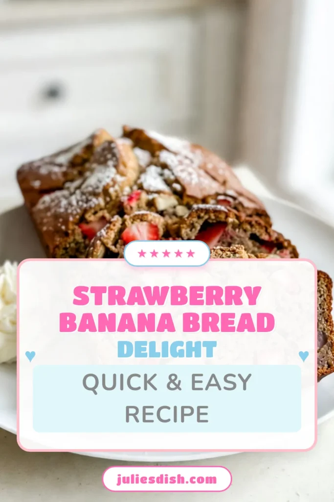 Indulge in the delightful flavors of Strawberry Banana Bread with this easy banana bread recipe! Made with ripe bananas, fresh strawberries, and coconut oil, this healthy banana bread is perfect for any moment. Whether you’re enjoying it as a snack or breakfast, this easy Strawberry Banana Bread is sure to impress. Save this recipe and treat yourself today! #StrawberryBananaBread #BananaBreadRecipe #HealthyBananaBread #CoconutOilBananaBread