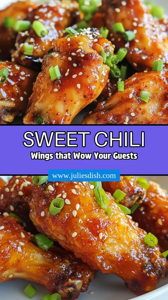 Looking for a delicious treat? Try these sweet chili glazed chicken wings! This baked chicken wings recipe features an easy chicken wings marinade made with sweet chili sauce, soy sauce, honey, and more. Perfect for game day or a cozy night in, these spicy sweet chili wings will be a hit. Follow this oven-baked wings recipe for crispy, flavorful wings. Save this recipe for your next gathering! #ChickenWings #SweetChili #OvenBakedWings #EasyRecipes