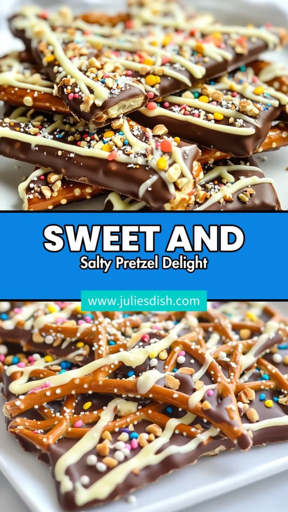 Indulge in this delightful Chocolate Pretzel Bark, a perfect blend of sweet and salty flavors! This easy snack recipe features chocolate covered pretzels, drizzled with white chocolate and topped with nuts and sprinkles. Perfect for any occasion, it’s a no-bake dessert that everyone will love. Try this Chocolate Covered Pretzels recipe for a quick treat that satisfies your cravings! Save this for later! #ChocolatePretzelBark #SweetAndSalty #NoBakeDesserts #EasySnackRecipes