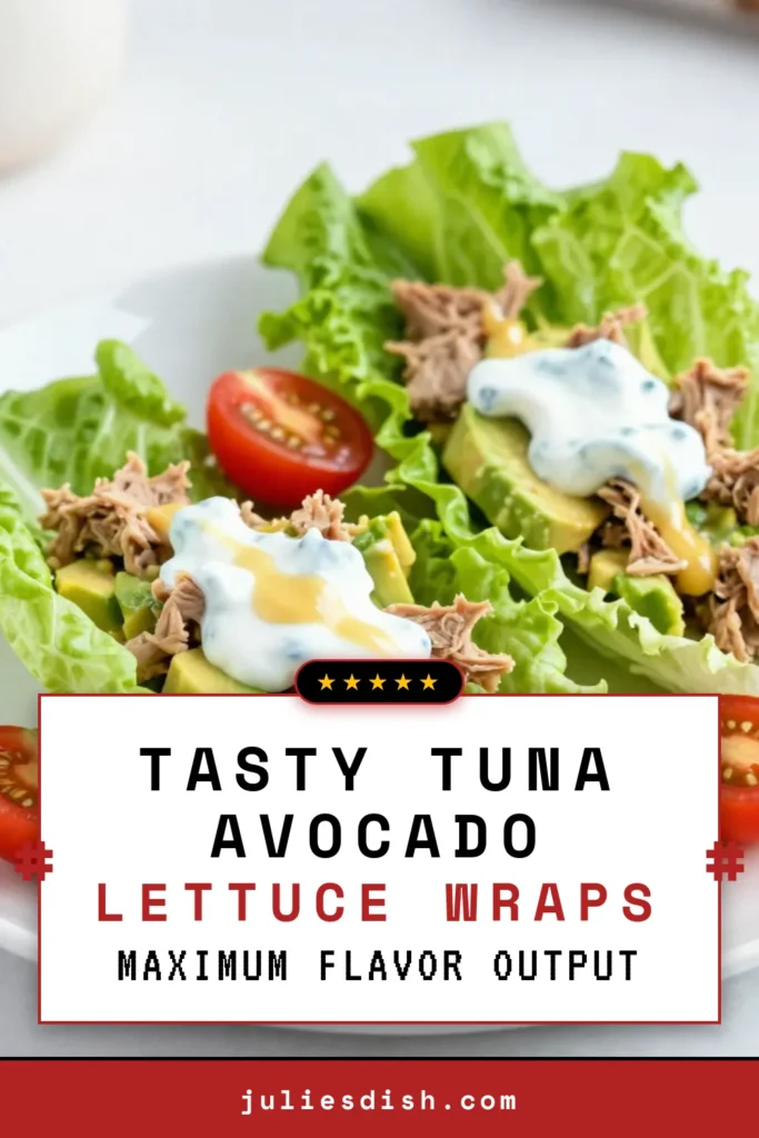 Discover this delicious Avocado Tuna Salad Lettuce Wraps recipe that’s perfect for a healthy, low-carb meal! This easy avocado recipe combines creamy avocado with tuna and fresh veggies for a nutritious twist. Make your own low-carb tuna salad in just 15 minutes! These lettuce wraps are not only tasty but also a great way to enjoy a healthy tuna salad. Save this recipe for your next meal prep! #AvocadoTunaSalad #EatHealthy #LowCarb #LettuceWraps