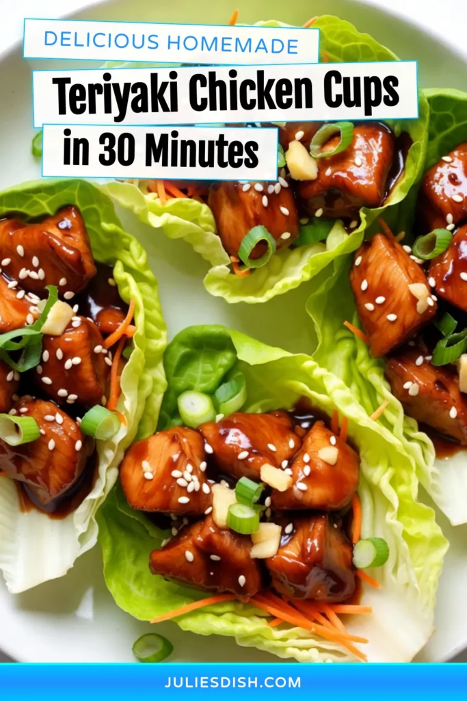 Enjoy a delicious and healthy twist with these teriyaki chicken lettuce cups. This quick healthy chicken recipe is perfect for easy weeknight dinners. Packed with flavor, these low-carb lettuce wraps feature an Asian-inspired chicken dish that the whole family will love. Ready in just 30 minutes, they're ideal for meal prep or a light dinner. Try these teriyaki chicken lettuce cups today! Save this recipe for later! #TeriyakiChicken #HealthyRecipes #LettuceWraps #WeeknightDinners