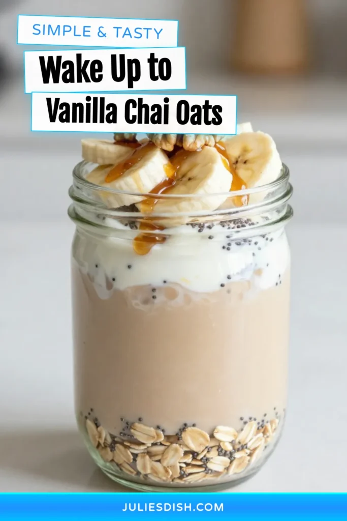 Indulge in a deliciously healthy breakfast with this Vanilla Chai Latte Overnight Oats recipe! Perfect for busy mornings, these vanilla chai latte oats combine rolled oats, almond milk, and chai spices for a flavorful and nutritious start to your day. Enjoy creamy chai spice overnight oats topped with fresh fruit and nuts. Try it now and elevate your healthy breakfast ideas! Save this recipe for later! #VanillaChaiLatteOats #OvernightOatsRecipe #HealthyBreakfastIdeas #AlmondMilkRecipes