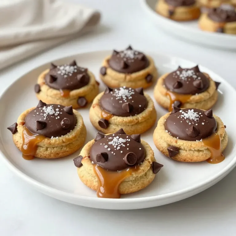 - 1 cup unsalted butter, softened - 1 cup brown sugar, packed - 1/2 cup granulated sugar - 2 large eggs - 1 teaspoon pure vanilla extract - 2 1/2 cups all-purpose flour - 1 teaspoon baking soda - 1/2 teaspoon salt - 1 cup semi-sweet chocolate chips - 1 cup caramel bits (or soft caramel candy, unwrapped) - Sea salt for sprinkling To create the best Chocolate Caramel Turtle Cookies, you need to gather your ingredients. Start with unsalted butter for a rich base. This butter should be softened to make mixing easy. Combine this with brown sugar and granulated sugar for sweetness. Using both sugars gives the cookies a nice depth of flavor. Next, add two large eggs. They provide moisture and help bind the dough together. Don't forget pure vanilla extract! It enhances the overall taste, bringing warmth to each bite. For the dry ingredients, you will need 2 1/2 cups of all-purpose flour. This flour is key to achieving the right cookie texture. Add 1 teaspoon of baking soda to help the cookies rise. A pinch of salt (1/2 teaspoon) balances the sweetness. Now, for the fun part! Mix in 1 cup of semi-sweet chocolate chips and 1 cup of caramel bits. These add that gooey, chewy goodness that makes these cookies special. Finally, keep some sea salt on hand to sprinkle on top after baking. It adds a nice contrast to the sweet flavors. Gather all these ingredients, and you are ready to make delicious Chocolate Caramel Turtle Cookies! {{ingredient_image_1}} Start by preheating your oven to 350°F (175°C). While it warms up, line your baking sheets with parchment paper. This step helps the cookies bake evenly and prevents sticking. In a large bowl, beat the softened butter, brown sugar, and granulated sugar. Mix until it becomes light and fluffy. This usually takes about two to three minutes. Next, add the eggs one at a time. Mix well after each egg. Finally, pour in the vanilla extract and blend it into the mix for added flavor. In a separate bowl, whisk together the all-purpose flour, baking soda, and salt. Slowly add this dry mix to your wet ingredients. Stir until just combined. Be careful not to overmix, as this can make your cookies tough. Mixing should only take about 30 seconds. Now comes the fun part! Gently fold in the semi-sweet chocolate chips and caramel bits. Make sure they are evenly distributed throughout the dough. This ensures every bite has a perfect blend of chocolate and caramel. Use a cookie scoop or tablespoon to drop dough onto the prepared baking sheets. Leave enough space between each cookie, about two inches apart. This allows them to spread nicely while baking. Bake them for 10 to 12 minutes. Look for lightly golden edges and set centers. Remember, they will keep cooking after you take them out. Once the cookies are baked, sprinkle a small pinch of sea salt on top while they are still warm. Allow them to cool on the baking sheets for about five minutes. Then, transfer the cookies to a wire rack to cool completely. Serve them warm with a glass of milk or store them for later enjoyment. Baking cookies is fun, but small mistakes can happen. Here are common problems and how to fix them: - Overmixing dough: This can make cookies tough. Mix just until combined. - Incorrect oven temperature: Use an oven thermometer. This ensures even baking. - Crowded baking sheets: Leave space between cookies. They spread out while baking. Sometimes, you may not have all the ingredients. Here are some easy swaps: - Butter: Use coconut oil or applesauce for a dairy-free option. - Brown sugar: If you don’t have brown sugar, mix white sugar with molasses. - Flour: For gluten-free cookies, swap all-purpose flour with almond or oat flour. Want to make your cookies even better? Here are some fun ideas: - Add nuts: Chopped pecans or walnuts add crunch and flavor. - Try different chocolates: Use dark or white chocolate chips for variety. - Mix in spices: A pinch of cinnamon or sea salt can boost taste. These tips help you create the best Chocolate Caramel Turtle Cookies. Enjoy your baking! Pro Tips Chill the Dough: Refrigerating the cookie dough for about 30 minutes before baking can help prevent the cookies from spreading too much, resulting in thicker cookies. Use Fresh Ingredients: Always use fresh baking soda and high-quality chocolate and caramel for the best flavor and texture in your cookies. Customize the Toppings: Feel free to add chopped nuts or different types of chocolate to the dough for added texture and flavor. Storing Cookies: Store leftover cookies in an airtight container at room temperature for up to a week to keep them soft and fresh. {{image_2}} You can make nutty turtle cookies by adding nuts. Pecans or walnuts work great. Just chop them up and mix them into the dough. This adds a nice crunch and rich flavor. The nuts pair well with chocolate and caramel. Try using about 1 cup of nuts for a great balance. If you want a vegan option, you can swap some ingredients. Use coconut oil instead of butter. For eggs, try flaxseed meal or applesauce. Use plant-based chocolate chips and caramel. This way, you keep the taste while making it plant-friendly. These cookies are just as tasty and fun to eat! For a gluten-free choice, use gluten-free flour. Brands like Bob's Red Mill or King Arthur Flour work well. This makes it easy for those who need gluten-free diets. Just replace regular flour with the gluten-free flour in the same amount. The cookies will still taste amazing! These variations let you enjoy chocolate caramel turtle cookies in many ways. Feel free to mix and match to find your favorite! To keep your Chocolate Caramel Turtle Cookies fresh, store them in an airtight container. This helps keep moisture out and keeps the cookies soft. Place parchment paper between layers if you stack them. This prevents sticking. Keep the container in a cool, dry spot. Avoid direct sunlight to maintain their quality. Freezing these cookies is easy and great for later enjoyment! First, let the cookies cool completely. Then, place them on a baking sheet in a single layer. Freeze them for about 1 hour. After that, transfer the cookies into a freezer-safe bag or container. Be sure to remove excess air from the bag. To thaw, just take them out and leave them at room temperature for about 30 minutes. When stored properly, your cookies can last up to a week at room temperature. If frozen, they can stay good for up to three months. Just remember, the longer they stay in the freezer, the more the flavor may change. Always check for any signs of freezer burn before eating. Chocolate caramel turtle cookies are soft, chewy treats. They mix chocolate, caramel, and a hint of salt. The name "turtle" comes from the candy called turtle, which has chocolate, caramel, and nuts. These cookies are a twist on that classic candy. They bring joy with each bite! Yes, you can make these cookies ahead of time. You can prepare the dough and store it in the fridge for up to three days. Just scoop the dough onto baking sheets when you’re ready to bake. This helps save time on busy days. Absolutely! You can try dark chocolate, milk chocolate, or even white chocolate. Each type will give the cookies a unique taste. Dark chocolate adds a rich flavor, while milk chocolate is sweeter. Feel free to experiment with your favorite chocolate! Look for lightly golden edges and a set center. The cookies should look puffy but not wet. If you see these signs, they are ready to come out. Remember, they will keep cooking a bit as they cool on the baking sheet. If the dough feels too sticky, add a bit more flour. Start with one tablespoon at a time. Mix it in gently until the dough is easier to handle. You can also chill the dough for 30 minutes to make it less sticky. This helps with shaping the cookies! You now have everything to bake delicious Chocolate Caramel Turtle Cookies. We covered ingredients, mixing techniques, and the right baking methods. I shared tips to avoid common mistakes and offered fun variations to try. Remember, proper cooling makes a big difference in texture. With these insights, you can create tasty cookies that impress everyone. Enjoy your baking adventure and have fun experimenting with flavors!