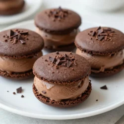 To make mocha ice cream sandwiches, gather these simple items: - 1 cup all-purpose flour - 1/2 cup unsweetened cocoa powder - 1/2 teaspoon baking soda - 1/4 teaspoon salt - 1/2 cup unsalted butter, softened - 1/2 cup granulated sugar - 1/2 cup brown sugar, packed - 1 large egg - 1 teaspoon vanilla extract - 1 tablespoon instant espresso powder - 1 pint coffee or mocha ice cream - Dark chocolate shavings, for garnish (optional) Each ingredient plays a key role in creating the perfect balance of flavors and textures. The all-purpose flour gives structure, while the cocoa powder adds rich chocolate taste. Baking soda helps the cookies rise, ensuring they are soft and chewy. Using both granulated and brown sugar enhances sweetness and moisture. The unsalted butter makes the cookies rich. The egg binds everything together. Vanilla extract brings out the other flavors, and espresso powder gives that lovely coffee kick. You can use any coffee or mocha ice cream you love. The dark chocolate shavings are optional but add a nice touch. Each ingredient matters in this delightful treat. Enjoy the process of making these indulgent sandwiches! {{ingredient_image_1}} - Preheat your oven to 350°F (175°C) and prepare the baking sheet with parchment paper. - In a medium bowl, whisk together the flour, cocoa powder, baking soda, and salt. Set this aside. - In a large bowl, cream the softened butter with both sugars until it’s light and fluffy. This takes about 2-3 minutes. - Mix in one egg, one teaspoon of vanilla extract, and one tablespoon of instant espresso powder. Blend until smooth. - Slowly incorporate the flour mixture into the butter mixture. Mix just until combined; don’t overdo it. - Scoop tablespoon-sized amounts of dough and place them on the prepared baking sheet. Space them about 2 inches apart. - Bake these cookies for 10-12 minutes. They should be set around the edges. Cool them on the sheet for 5 minutes, then move to a wire rack. - Once cool, scoop a generous amount of mocha ice cream onto the flat side of one cookie. Top it with another cookie, pressing gently to make a sandwich. - Repeat this until all cookies and ice cream are used up. - For a fancy touch, roll the edges of the ice cream sandwiches in dark chocolate shavings. - Freeze the sandwiches for at least 30 minutes to firm them up before serving. - To get the best cookie texture, you must cream the butter and sugars well. This step adds air to the dough, making the cookies soft. - Avoid overmixing the dough when adding the flour. Mix just until you see no dry flour. This keeps the cookies from being tough. - Choose a high-quality coffee or mocha ice cream. Look for a rich flavor and smooth texture for the best result. Brands that use real coffee are often the tastiest. - For portioning ice cream, use a scoop or spoon. This helps create even amounts for each sandwich. Aim for about 1/4 cup of ice cream per sandwich. - Serve the sandwiches on a chilled plate. This keeps them from melting too quickly. - For garnish, sprinkle chocolate shavings or cocoa powder on top. This adds a nice touch and makes the treat look fancy. You can also roll the edges in chocolate shavings for extra fun! Pro Tips Use Cold Ingredients: Ensure your ice cream is slightly softened but still cold before assembling the sandwiches to make it easier to scoop and spread. Experiment with Flavors: Try using different ice cream flavors like vanilla or chocolate to create unique combinations with the mocha cookies. Store Properly: Wrap each ice cream sandwich in plastic wrap before freezing to prevent freezer burn and maintain texture. Garnish Creatively: Enhance presentation by adding toppings like crushed nuts or sprinkles along with chocolate shavings for added texture and flavor. {{image_2}} You can switch up the ice cream flavor for a fun twist. Try vanilla or chocolate chip cookie dough ice cream. Both pair well with the mocha cookies. If you want something lighter, consider using yogurt-based ice cream. You can also find dairy-free ice cream made from almond or coconut milk. For cookies, you can make gluten-free versions. Use almond flour or a gluten-free all-purpose mix. You can also make dairy-free cookies by using coconut oil instead of butter. These swaps let everyone enjoy this treat. Adding extras can make your ice cream sandwiches even more special. Try mixing in chopped nuts like walnuts or pecans for crunch. You can also add chocolate chips or toffee bits to the cookie dough for extra sweetness. For flavor boosts, consider adding spices. A pinch of cinnamon or nutmeg can deepen the taste of your cookies. You can also blend in orange zest for a bright, fresh flavor. These small changes can create a whole new experience. Seasonal flavors add fun to your ice cream sandwiches. For fall, use pumpkin spice ice cream or add crushed candy corn to the cookies. In winter, peppermint ice cream can bring joy to your treats. You can also use gingerbread cookies for a festive touch. For kids, you can make fun shapes with cookie cutters. Use colorful sprinkles or edible glitter to decorate the edges. These little touches make the sandwiches exciting for any celebration. To keep your mocha ice cream sandwiches fresh, wrap each one in plastic wrap. Place them in an airtight container. This method helps prevent freezer burn. You can also use parchment paper between sandwiches to avoid sticking. These sandwiches can last in the freezer for up to two weeks. If you want them to last longer, consider storing the cookies and ice cream separately. This way, you can assemble fresh sandwiches as needed. If your sandwiches are too hard to bite into, soften them a bit. Let them sit at room temperature for about five minutes. This small wait makes them easier to enjoy. For leftover sandwiches, try cutting them into smaller pieces. You can serve them in a bowl topped with chocolate sauce or whipped cream. Another fun idea is to crush them and mix into milkshakes for a mocha treat! To make your cookies cakier, use more flour. You can add an extra 1/4 cup of flour. This gives the cookies more structure. You can also try using baking powder instead of baking soda. This change adds lift to the cookies. Mix the dough less to keep it light. Don’t over-mix; just combine the wet and dry ingredients well. Yes, you can swap flours and sugars. For a gluten-free option, try almond flour or oat flour. Use coconut sugar instead of brown sugar for a unique taste. If you want a lighter cookie, use powdered sugar. Just keep the same total amount of sugar. Make sure to adjust the liquid, too, if you use a different flour. You can find pre-made mocha ice cream sandwiches at many local stores. Brands like Ben & Jerry’s and Haagen-Dazs offer great options. Check the freezer section in grocery stores like Walmart or Target. You can also look online at grocery delivery services. If you want something special, visit local ice cream shops for homemade versions. You now have a solid recipe for coffee ice cream sandwiches. We covered all the key steps, from gathering simple ingredients to baking and assembling the treats. I shared tips to make your cookies perfect and ideas for fun variations. Remember, you can swap ingredients or ice cream flavors to match your taste. These sandwiches are a crowd-pleaser you can impress anyone with. Enjoy making them and adding your twist!