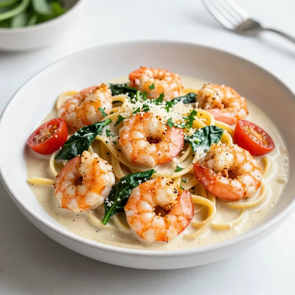 - 8 oz fettuccine or linguine - 1 lb large shrimp, peeled and deveined - 2 tablespoons Cajun seasoning - 2 tablespoons olive oil - 1 medium onion, diced - 3 cloves garlic, minced - 1 cup heavy cream - 1 cup chicken broth - 1 cup cherry tomatoes, halved - 1 cup spinach, fresh - Salt and pepper to taste - Grated Parmesan cheese for serving - Fresh parsley, chopped for garnish I love how these simple ingredients come together to create a dish that feels fancy yet comforting. The fettuccine or linguine gives the meal a nice base. I prefer fettuccine for its wider shape, which holds the sauce well. The large shrimp, when peeled and deveined, soak up all the Cajun spices beautifully. Cajun seasoning is key here. It adds warmth and flavor, making this dish sing. The olive oil helps cook the shrimp and brings everything together. The onion and garlic add a comforting aroma while the heavy cream and chicken broth create a rich sauce. Adding cherry tomatoes and fresh spinach gives color and balances the creaminess. The tomatoes burst with flavor, while the spinach adds a nice touch of health. Don't forget the salt and pepper. They enhance all the flavors. Finally, garnishing with grated Parmesan cheese and fresh parsley adds a beautiful finish. It makes the dish look appealing and taste even better. Each ingredient plays a role in creating a satisfying meal that you'll want to share. {{ingredient_image_1}} First, fill a large pot with water and add a generous amount of salt. This helps flavor the pasta. Bring the water to a boil. Next, add your fettuccine or linguine. Cook it according to the package instructions until it's al dente, which usually takes about 8-10 minutes. Al dente means it should be firm to the bite. Once done, drain the pasta in a colander. Save a little pasta water for later. This water can help adjust the sauce. In a medium bowl, take your peeled and deveined shrimp. Sprinkle the Cajun seasoning on them. Toss the shrimp well so each one gets coated evenly. This step adds a kick of flavor. Let the shrimp sit for a few minutes while you heat your skillet. Heat 2 tablespoons of olive oil in a large skillet over medium heat. When the oil is hot, add the seasoned shrimp. Cook for about 2-3 minutes on each side. They should turn pink and opaque. After cooking, remove the shrimp from the skillet and set them aside. In the same skillet, add your diced onion. Sauté for 3-4 minutes until it softens. Then, add the minced garlic and cook for another minute. The garlic should smell nice and fragrant at this point. Next, pour in the chicken broth. Use a wooden spoon to scrape the bottom of the skillet. This helps lift any flavorful bits stuck there. Then, stir in the heavy cream and let it simmer gently. Now it’s time to bring everything together. Add the halved cherry tomatoes and fresh spinach to the skillet. Cook for about 2-3 minutes until the spinach wilts. Next, stir in the cooked pasta and shrimp. Make sure everything is combined well over low heat. If the sauce looks too thick, slowly add some reserved pasta water. This will help reach the right consistency. Season everything with salt and pepper to taste. When serving, plate the creamy Cajun shrimp pasta nicely. Top each portion with grated Parmesan cheese and freshly chopped parsley. This adds a nice touch and extra flavor. Enjoy your meal! To get that perfect bite, cook your pasta until it's al dente. This means it should be firm yet tender. Follow package instructions for timing, but start checking a minute or two early. Reserve a bit of pasta water before you drain it. This starchy water helps adjust your sauce later. Cajun seasoning can vary in heat and flavor. Feel free to customize it. You can add more paprika, cayenne, or even garlic powder to suit your taste. For cooking oil, I recommend olive oil. It has a great flavor and works well with the shrimp. Presentation is key to a great meal. Use a large, shallow bowl for serving. It allows you to showcase the dish nicely. For garnishes, sprinkle chopped parsley and grated Parmesan over the top. This adds color and texture, making your creamy Cajun shrimp pasta look as good as it tastes. Pro Tips Perfectly Cooked Pasta: Always cook pasta until al dente to ensure it holds its shape and texture when mixed with the sauce. Fresh Shrimp: For the best flavor and texture, use fresh shrimp that are peeled and deveined right before cooking. Seasoning Balance: Taste the sauce before serving; adjust the seasoning with more salt, pepper, or Cajun seasoning as needed. Garnish for Presentation: Adding a sprinkle of fresh parsley and grated Parmesan cheese not only enhances flavor but also makes the dish visually appealing. {{image_2}} You can easily make this dish vegetarian. Instead of shrimp, use plant-based alternatives. You might try tofu, tempeh, or even chickpeas. These options soak up flavor well. You can season them with Cajun spices just like the shrimp. Cook them until golden and toss them into the creamy sauce. If you love heat, add more spices or peppers. Consider using fresh jalapeños or red pepper flakes. You can mix these in when you sauté the onions. This will give your dish an extra kick. You can even add hot sauce to the sauce for more flavor. Adjust the heat to fit your taste. You can use lighter options for the sauce if you prefer. Instead of heavy cream, try half-and-half or a plant-based milk. Coconut milk is a great choice for a creamy texture. You can also use Greek yogurt for added creaminess. These substitutes will change the flavor a bit, but they still taste great. For storing leftovers, I recommend using airtight containers. Glass containers work well, as they keep food fresh. You can also use plastic containers, but make sure they seal tightly. Store the pasta in the fridge for up to three days. If you want to keep it longer, consider freezing it. You can reheat creamy Cajun shrimp pasta using two main methods: the microwave or the stovetop. - Microwave: Place the pasta in a microwave-safe dish. Add a splash of water or cream to keep it moist. Cover it with a lid or a microwave-safe wrap. Heat in short bursts, stirring in between, until warm. - Stovetop: Heat a skillet over low heat. Add the pasta and a little cream or broth to prevent sticking. Stir gently until heated through. This method helps keep the creamy texture. If you decide to freeze the dish, let it cool first. Use freezer-safe containers or bags. Make sure to remove air from bags to prevent freezer burn. To thaw, place it in the fridge overnight. If you need it fast, you can use the microwave on a low setting. After thawing, reheat as described above. Yes, you can use frozen shrimp for this dish. It saves time and is often easier to find. To thaw frozen shrimp, place them in a bowl of cold water for about 15-20 minutes. Change the water halfway through for even thawing. After thawing, make sure to pat them dry with a paper towel. This helps the shrimp sear better when cooked. There are many great options to serve alongside this pasta. Here are a few suggestions: - Garlic bread for dipping - A simple green salad with a light vinaigrette - Roasted asparagus or green beans - Coleslaw for a crunchy contrast - Grilled vegetables to add more flavor To make creamy Cajun shrimp pasta gluten-free, you can use these substitutes: - Swap regular pasta for gluten-free fettuccine or linguine made from rice or corn. - Check that your Cajun seasoning is gluten-free, as some brands may add gluten. - Use gluten-free chicken broth or make your own at home for added safety. These changes let everyone enjoy this tasty dish! Making creamy Cajun shrimp pasta is fun and easy. We started with key ingredients like fettuccine, shrimp, and Cajun seasoning. I walked you through cooking the pasta and shrimp, then making a rich sauce using onion, garlic, and cream. Tips on perfecting the dish and storage options were also covered. In the end, this recipe offers a delightful meal full of flavor. Enjoy experimenting with variations to suit your taste. You’ll serve a dish that impresses everyone!