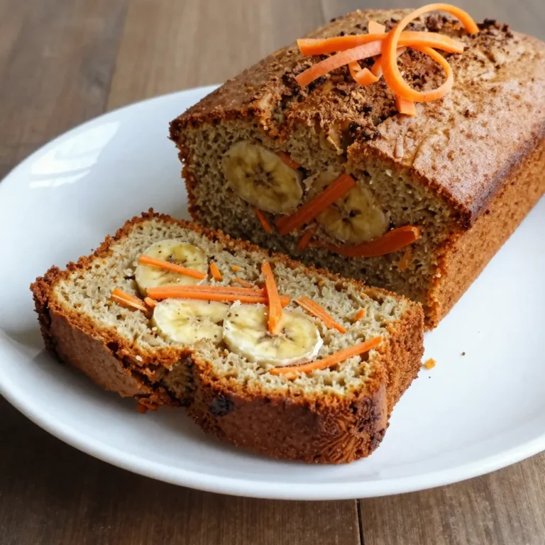 - 2 ripe bananas, mashed - 1 cup grated carrots - 1/2 cup brown sugar - 1/2 cup granulated sugar Ripe bananas and grated carrots are the stars of this recipe. They add natural sweetness and moisture. Bananas also help bind the bread, making it soft. Grated carrots bring a lovely color and flavor, enhancing the cake-like texture. - 1/2 cup vegetable oil - 2 large eggs - 1 1/2 cups all-purpose flour Vegetable oil keeps the bread moist and tender. Eggs provide structure and help it rise. All-purpose flour gives a nice balance to the mix, allowing the other flavors to shine. - 1 teaspoon baking soda - 1 teaspoon baking powder - 1 teaspoon ground cinnamon - 1/2 teaspoon nutmeg - 1/4 teaspoon salt - 1/2 cup chopped walnuts or pecans (optional) - 1/2 cup raisins or currants (optional) Baking soda and baking powder help the bread rise. Ground cinnamon and nutmeg add warmth and depth. You can mix in walnuts or pecans for crunch. Raisins or currants add a sweet surprise in every bite. {{ingredient_image_1}} First, set your oven to 350°F (175°C). This heat makes the bread rise well. While the oven heats, grease a 9x5-inch loaf pan. Use oil or cooking spray to ensure your bread slides out easily. In a large bowl, mash 2 ripe bananas. Add 1 cup of grated carrots. Next, mix in 1/2 cup of brown sugar and 1/2 cup of granulated sugar. Pour in 1/2 cup of vegetable oil. Crack in 2 large eggs and add 1 teaspoon of vanilla extract. Stir until everything is well mixed and smooth. In another bowl, whisk together 1 1/2 cups of all-purpose flour, 1 teaspoon of baking soda, and 1 teaspoon of baking powder. Add 1 teaspoon of ground cinnamon, 1/2 teaspoon of nutmeg, and 1/4 teaspoon of salt. Whisk these dry ingredients until they are well blended. Now, gently add the dry mix to the wet mix. Stir carefully until just combined. Do not overmix, as this can make the bread tough. If you want, fold in 1/2 cup of chopped walnuts or pecans and 1/2 cup of raisins or currants for extra flavor and texture. Pour the batter into the greased loaf pan, smoothing the top with a spatula. Place your pan in the preheated oven. Bake for 50 to 60 minutes. To check if it's done, insert a toothpick into the center. If it comes out clean, your bread is ready. If not, bake for a few more minutes. Once baked, let the bread cool in the pan for 10 minutes. Then, transfer it to a wire rack to cool completely. For serving, slice the bread and place it on a wooden board. You can sprinkle some cinnamon on top and add a few carrot curls for a nice touch. Enjoy it warm or toasted with cream cheese! To make the best carrot cake banana bread, avoid overmixing the batter. Overmixing can make your bread tough and chewy. Mix just until you see no dry flour. This helps keep it soft. Want to boost flavor? Add nuts and dried fruits. Chopped walnuts or pecans give a nice crunch. Raisins or currants add natural sweetness. These add texture too. Mix them in after you combine the wet and dry ingredients. To keep your banana bread moist, store it properly. Wrap it in plastic wrap or aluminum foil. This helps keep air out. You can also use a sealed container. For longer storage, freeze slices. Just remember to thaw them before you enjoy! Pro Tips Use Ripe Bananas: The riper the bananas, the sweeter and more flavorful your bread will be. Look for bananas with brown spots for the best results. Grate Carrots Finely: For a smoother texture, grate the carrots finely. This helps them blend seamlessly into the bread and enhances the overall moistness. Don’t Overmix: Mix the batter until just combined to avoid a dense bread. Overmixing can lead to gluten formation, which makes the bread tough. Let It Cool: Allow the banana bread to cool completely before slicing. This helps the flavors settle and improves the texture for a better eating experience. {{image_2}} You can make this carrot cake banana bread healthier by using different flours or sugars. For example, try whole wheat flour instead of all-purpose flour. It adds fiber and nutrients. You can also use coconut sugar or maple syrup instead of brown and granulated sugars. This option gives a unique flavor and keeps the bread moist. Get creative with your mix-ins! You can add chopped nuts, like walnuts or pecans, for crunch. If you like dried fruit, consider adding raisins or currants. These add sweetness and texture. For a twist, try adding shredded coconut or even chocolate chips. Each choice brings a new flavor to the bread. If you follow a gluten-free diet, use a gluten-free flour blend. This option works great in this recipe. For vegan options, replace the eggs with flaxseed meal or applesauce. Use plant-based oil instead of vegetable oil. These small changes make the recipe fit different diets while keeping it delicious. To keep your carrot cake banana bread fresh, store it properly. You can choose between two main storage options: the refrigerator or the countertop. - Countertop: This is best for short-term storage. Wrap the bread in plastic wrap or foil. It stays fresh for about 3 to 5 days. - Refrigerator: If you want it to last longer, place it in the fridge. It can last up to a week this way. Just remember that chilling may change the texture slightly, making it a bit denser. Freezing is a great way to save your banana bread for later. To freeze it, follow these steps: 1. Cool the Bread: First, let the bread cool completely. 2. Wrap it Well: Use plastic wrap to tightly cover the bread. Then, place it in a freezer-safe bag or container. 3. Label and Date: Write the date on the bag. This helps you keep track of how long it’s been frozen. To thaw, take it out of the freezer and leave it in the fridge overnight. You can also thaw it at room temperature for a few hours. When you want to enjoy leftover carrot cake banana bread, reheating is key. Here are the best methods: - Microwave: Place a slice on a microwave-safe plate. Heat for about 10 to 15 seconds. Check to see if it’s warm enough. - Oven: Preheat the oven to 350°F (175°C). Wrap the bread in foil to keep it moist. Heat for about 10 to 15 minutes. - Toaster: For a crispy edge, pop a slice in the toaster. Toast until it's warmed through. These methods bring back the deliciousness and make your bread enjoyable again! Yes, you can substitute ingredients in your carrot cake banana bread. Here are some common swaps: - Bananas: Use applesauce for a lower-sugar option. - Carrots: Zucchini works well if you want a different flavor. - Sugars: Maple syrup or honey can replace granulated sugar. - Oil: Applesauce or melted coconut oil are good swaps for vegetable oil. - Nuts: Leave out walnuts or pecans if you have a nut allergy. These swaps can help you customize the recipe to fit your needs. Besides the toothpick test, look for these signs: - The top will be golden brown. - The edges will start to pull away from the sides of the pan. - The bread will have a slight spring when you touch it. - You may hear a soft crackling sound as it cools. If you see these signs, your bread is likely done. Serving carrot cake banana bread can be fun! Here are some ideas: - Warm or Toasted: Serve slices warm or toasted for a cozy treat. - With Cream Cheese: A light spread of cream cheese enhances the flavor. - Garnish: Add a sprinkle of cinnamon and some carrot curls for style. - Pair with Tea: This bread goes well with a warm cup of tea. - Breakfast Option: Enjoy it as a quick breakfast with fruit on the side. These ideas can make your carrot cake banana bread even more enjoyable! In this blog post, we explored how to make delicious carrot cake banana bread. You learned about key ingredients like ripe bananas, carrots, and essential baking tools. We shared step-by-step instructions so you can bake with ease. You found tips to enhance flavor and maintain freshness. Remember, variations exist for different diets and preferences. Now, enjoy experimenting with your banana bread, making it your own. Happy baking!
