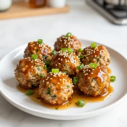 For these meatballs, I use simple ingredients. You need: - 1 lb ground chicken - 1/4 cup breadcrumbs - 1/4 cup grated Parmesan cheese - 1/4 cup fresh parsley, chopped - 2 cloves garlic, minced - 1 egg, beaten These ingredients help bind the meatballs. The chicken brings protein, while breadcrumbs add texture. Parmesan gives a rich flavor, and parsley adds freshness. Garlic adds a strong taste and aroma. To season the meatballs, gather: - 1/2 teaspoon salt - 1/4 teaspoon black pepper - 1/4 teaspoon red pepper flakes (optional) Salt enhances the flavor. Black pepper adds warmth, and red pepper flakes bring heat if you like spice. Adjust these amounts to match your taste. The sauce is what makes these meatballs special. You will need: - 1/3 cup honey - 2 tablespoons soy sauce (or tamari for gluten-free) - 1 tablespoon apple cider vinegar - 1 tablespoon sesame oil - Sesame seeds for garnish - Green onions, sliced for garnish Honey gives sweetness, while soy sauce adds umami. Apple cider vinegar balances the sweetness, and sesame oil adds a nutty flavor. Sesame seeds and green onions are perfect for garnish, adding crunch and color. {{ingredient_image_1}} Start by mixing the meatball ingredients. In a large bowl, add 1 pound of ground chicken. Then, pour in 1/4 cup of breadcrumbs and 1/4 cup of grated Parmesan cheese. Chop 1/4 cup of fresh parsley and add it to the mix. Next, mince 2 cloves of garlic and toss them in too. Add 1 beaten egg for binding, and season with 1/2 teaspoon salt, 1/4 teaspoon black pepper, and 1/4 teaspoon red pepper flakes if you like some heat. Mix everything together gently. Be careful not to overwork the meat. Once mixed, shape the mixture into balls about 1.5 inches wide. Place the meatballs on a lined baking sheet, leaving space between them. Preheat your oven to 400°F (200°C). This step is key for that nice golden color. Once your oven is hot, pop the baking sheet in. Bake the meatballs for 18 to 20 minutes. You’ll know they’re done when they look golden and are cooked through. Keep an eye on them to avoid burning. Use a meat thermometer if you want to be sure. The internal temperature should reach 165°F (75°C). While your meatballs bake, let’s make the tasty honey garlic sauce. In a small saucepan, mix 1/3 cup honey, 2 tablespoons soy sauce, 1 tablespoon apple cider vinegar, and 1 tablespoon sesame oil. Heat the mixture over medium heat until it begins to bubble lightly. Then, reduce the heat and let the sauce simmer for about 3 to 5 minutes. This step thickens the sauce and brings all the flavors together. Once the meatballs are ready, take them out of the oven. Place them in a big bowl and pour the honey garlic sauce over them. Gently toss to coat each meatball evenly. Serve them warm and enjoy! To make sure your meatballs cook just right, follow these tips: - Choose lean ground chicken: This helps avoid dry meatballs. - Shape them evenly: Use a scoop for uniform size. This ensures even cooking. - Check the temperature: Use a meat thermometer. The inside should reach 165°F. - Bake at the right temp: Preheat your oven to 400°F for a nice golden color. If your meatballs do not come out as planned, here’s how to fix it: - Dry texture: If they feel dry, mix in a bit more egg or breadcrumbs next time. - Fall apart: If they crumble, add more breadcrumbs. They help hold everything together. - Too bland: If they lack flavor, increase the garlic or add more spices. - Overcooked: If they turn tough, reduce the baking time. Start checking at 15 minutes. You can change the flavor of your meatballs easily: - Add herbs: Fresh basil or cilantro can give a new twist. - Change the cheese: Use feta or mozzarella for different tastes. - Spice it up: Add more red pepper flakes for heat or a touch of hot sauce. - Try different sauces: Swap honey for maple syrup or use teriyaki sauce instead. Feel free to mix and match these tips to create your ideal honey garlic chicken meatballs! Pro Tips Use Fresh Herbs: Fresh parsley not only adds flavor but also enhances the visual appeal of the meatballs. Consider experimenting with other herbs like basil or cilantro for a different twist. Don't Overmix: When combining the ingredients, mix until just combined. Overworking the meat can lead to tough meatballs, so be gentle! Adjust Sweetness: If you prefer a sweeter sauce, feel free to add a bit more honey. Conversely, if you like it tangier, increase the apple cider vinegar. Experiment with Spices: The red pepper flakes are optional but can add a nice kick. Feel free to explore other spices like garlic powder or Italian seasoning for added depth of flavor. {{image_2}} You can make your honey garlic chicken meatballs even healthier by adding veggies. Chopped spinach, grated zucchini, or finely diced bell peppers work great. These add flavor and a nice texture. Use about 1/2 cup of finely chopped veggies for each pound of chicken. Mix them right into the meatball mixture. This way, you boost the nutrition while keeping the dish tasty. If you need a gluten-free recipe, it’s easy to adapt. Simply swap regular breadcrumbs for gluten-free ones. Tamari is a great choice for soy sauce in this recipe. It keeps the flavor strong without gluten. You can also use almond flour or crushed gluten-free crackers as a binder. These options help keep the meatballs moist and delicious. For a kick of heat, add some spice to your meatballs. You can include more red pepper flakes or even a dash of hot sauce. If you want extra flavor, try adding minced jalapeños or sriracha to the sauce. This gives a nice balance to the sweetness of the honey. Adjust the amount to your taste; a little goes a long way! You can keep leftover honey garlic chicken meatballs in the fridge. Place them in an airtight container. They stay fresh for up to three days. Make sure to let them cool before sealing. This helps prevent moisture build-up. When you're ready to eat, just take them out and enjoy! If you want to save some meatballs for later, freezing is great! First, let the meatballs cool completely. Then, arrange them in a single layer on a baking sheet. Freeze them for about an hour. Once frozen, transfer the meatballs to a freezer bag. They can last up to three months. When you're ready to eat, just thaw them in the fridge overnight. Reheating honey garlic chicken meatballs is simple. You can use the microwave, oven, or stovetop. For the microwave, place them on a plate and cover with a damp paper towel. Heat in short bursts until hot. For the oven, set it to 350°F (175°C). Place the meatballs on a baking sheet and heat for about 10 minutes. On the stovetop, add a splash of water to a pan and heat them over medium heat, stirring gently. Enjoy them warm with more honey garlic sauce! You can store honey garlic chicken meatballs in the fridge for up to four days. Make sure to keep them in an airtight container. This helps keep them fresh and tasty. If you want to store them longer, consider freezing them. Yes, you can make these meatballs ahead of time! You can prepare the meatball mixture and shape them. Then, store them in the fridge for up to 24 hours. This way, you can bake them fresh when you're ready to eat. You can also bake them and store the cooked meatballs in the fridge. A good side dish for honey garlic chicken meatballs is steamed rice. The rice soaks up the sauce well and adds a nice texture. You can also serve them with a fresh salad. A simple cucumber salad or a green salad pairs nicely too. If you want something warm, try roasted vegetables. They add color and flavor to your meal! You learned how to create tasty honey garlic chicken meatballs step-by-step. We covered the key ingredients, how to bake them just right, and the secret to the sauce. Remember to follow the tips for perfect results and explore variations to suit your taste. Store them well to enjoy later. These meatballs are great for meal prep or family dinners. Enjoy making this dish and sharing it with your loved ones!