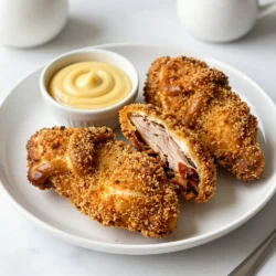 - 2 boneless, skinless chicken breasts - 1 cup pretzel crumbs (crushed pretzels) - 1/2 cup breadcrumbs (plain or seasoned) - 1/2 teaspoon garlic powder - 1/2 teaspoon onion powder - 1/2 teaspoon paprika - 1/2 teaspoon salt - 1/4 teaspoon black pepper - 1/2 cup buttermilk (or milk) - 1 tablespoon Dijon mustard - 1 tablespoon honey - Cooking spray or oil for baking - 1 cup = 8 ounces - 1 tablespoon = 3 teaspoons - 1/2 teaspoon = 0.5 teaspoons For the best flavor, I recommend using Gordon's Pretzels for the crumbs. They add a nice crunch. For the breadcrumbs, Progresso offers great options. For the honey mustard, Grey Poupon Dijon is my go-to. Use Daisy sour cream for buttermilk if you can't find it, as it works well in a pinch. {{ingredient_image_1}} First, I preheat my oven to 400°F (200°C). This heat ensures my chicken cooks well. Next, I line a baking sheet with parchment paper. This helps keep the chicken from sticking and makes cleanup easy. In a shallow bowl, I mix pretzel crumbs, breadcrumbs, garlic powder, onion powder, paprika, salt, and black pepper. I stir until everything blends nicely. In another bowl, I whisk together buttermilk, Dijon mustard, and half of the honey. This mix makes the chicken juicy and flavorful. I take a chicken breast and dip it into the buttermilk mix. I shake off any extra liquid. Then, I press it into the pretzel crumb mix. I make sure it gets coated all over. I place the coated chicken on my baking sheet. I lightly spray the chicken with cooking spray for better browning. Then, I put the baking sheet in the oven. I bake the chicken for 20-25 minutes. I check that it reaches an internal temp of 165°F (74°C) and turns golden brown. While the chicken bakes, I mix the remaining honey with Dijon mustard for a tasty dip. Once the chicken is done, I let it rest for a few minutes before slicing. I serve it warm with the honey mustard on the side. To get a great coating on your chicken, start with dry chicken. Pat the chicken breasts with paper towels. This step helps the buttermilk stick better. Dip your chicken in the buttermilk mix, then shake off the extra. Next, roll the chicken in the pretzel crumbs. Press down firmly so the crumbs stick well. When baking, give the chicken a light spray of oil. This helps it brown nicely. Serve your pretzel crusted chicken with a side of fresh veggies. Roasted broccoli or a crisp salad works well. You can also pair it with mashed potatoes for a hearty meal. Serve the honey mustard dip on the side for a tasty touch. This dish is great for lunch or dinner. Kids love it, and it’s fun to eat! One common mistake is not using enough seasoning. Be sure to mix the spices well into the crumbs. Another mistake is overcrowding the baking sheet. Give each piece enough space to cook evenly. Also, check the chicken's temperature with a meat thermometer. It should reach 165°F (74°C) to be safe to eat. Avoid opening the oven too often; this lets heat escape. Pro Tips Use Fresh Ingredients: Using fresh chicken and high-quality pretzels will enhance the flavor and texture of your dish. Adjust the Spice Level: Feel free to add more spices or herbs to the coating mixture to customize the flavor to your liking. Let It Rest: Allowing the chicken to rest for a few minutes after baking helps the juices redistribute, making it more tender and juicy. Make Ahead: You can prepare the chicken and coating in advance and refrigerate them separately for an easy meal prep option. {{image_2}} You can boost the taste of your pretzel crusted chicken. Try adding spices to the crumb mix. A pinch of cayenne pepper gives heat. You can also use smoked paprika for a deep flavor. If you love herbs, mix in dried thyme or rosemary. These add freshness and aroma. You can even use a splash of hot sauce in the buttermilk. This will give a nice kick to the chicken. If you want to switch up the texture, use different breadings. Crushed tortilla chips can create a crunchy layer. Use panko breadcrumbs for extra crispiness. You can also try crushed nuts like almonds or pecans. They add flavor and crunch. For a lighter option, use finely ground oats. They make a tasty and healthy crust. This recipe can work with more than just chicken breasts. You can use chicken thighs for a juicier bite. If you want to try something new, use turkey cutlets. They cook fast and taste great. For a vegetarian twist, use thick slices of eggplant or zucchini. These soak up flavor well and are filling. Just remember to adjust cooking times for different proteins. You can keep your pretzel crusted chicken in the fridge. Place it in an airtight container. It stays fresh for up to three days. Make sure to let it cool before sealing. This helps prevent moisture build-up. To freeze, wrap each chicken piece tightly in plastic wrap. Then, place them in a freezer bag or container. You can freeze the chicken for up to three months. When you're ready, thaw it in the fridge overnight. Reheat your chicken in the oven for the best results. Preheat the oven to 350°F (175°C). Place the chicken on a baking sheet and cover it with foil. Bake for about 15 to 20 minutes. This keeps the chicken juicy and the crust crispy. You can also use the microwave, but it may not stay as crispy. Yes, you can use regular breadcrumbs. They will give you a different texture. Pretzel crumbs add a nice crunch and salty flavor. If you want that unique taste, stick with pretzel crumbs. However, if you need a quick option, regular breadcrumbs work fine. Yes, you can make this dish gluten-free. Use gluten-free pretzels for the crumbs. Also, check your breadcrumbs for gluten. Many brands offer gluten-free options. This way, you can enjoy the same great taste without gluten. To make it spicier, add a pinch of cayenne or some sriracha. For extra sweetness, mix in more honey. Taste as you go to find your perfect balance. Adjusting these flavors can make your honey mustard dip just right for you. This blog covers all you need for making perfect baked chicken. We discussed the key ingredients, from brands to measurements. I shared easy steps for prepping your oven and coating your chicken. Then, I gave tips to avoid common mistakes and explore tasty variations. Finally, you learned how to store and reheat leftovers. Now you can confidently bake chicken that impresses everyone. Try out these ideas today, and enjoy delicious results!
