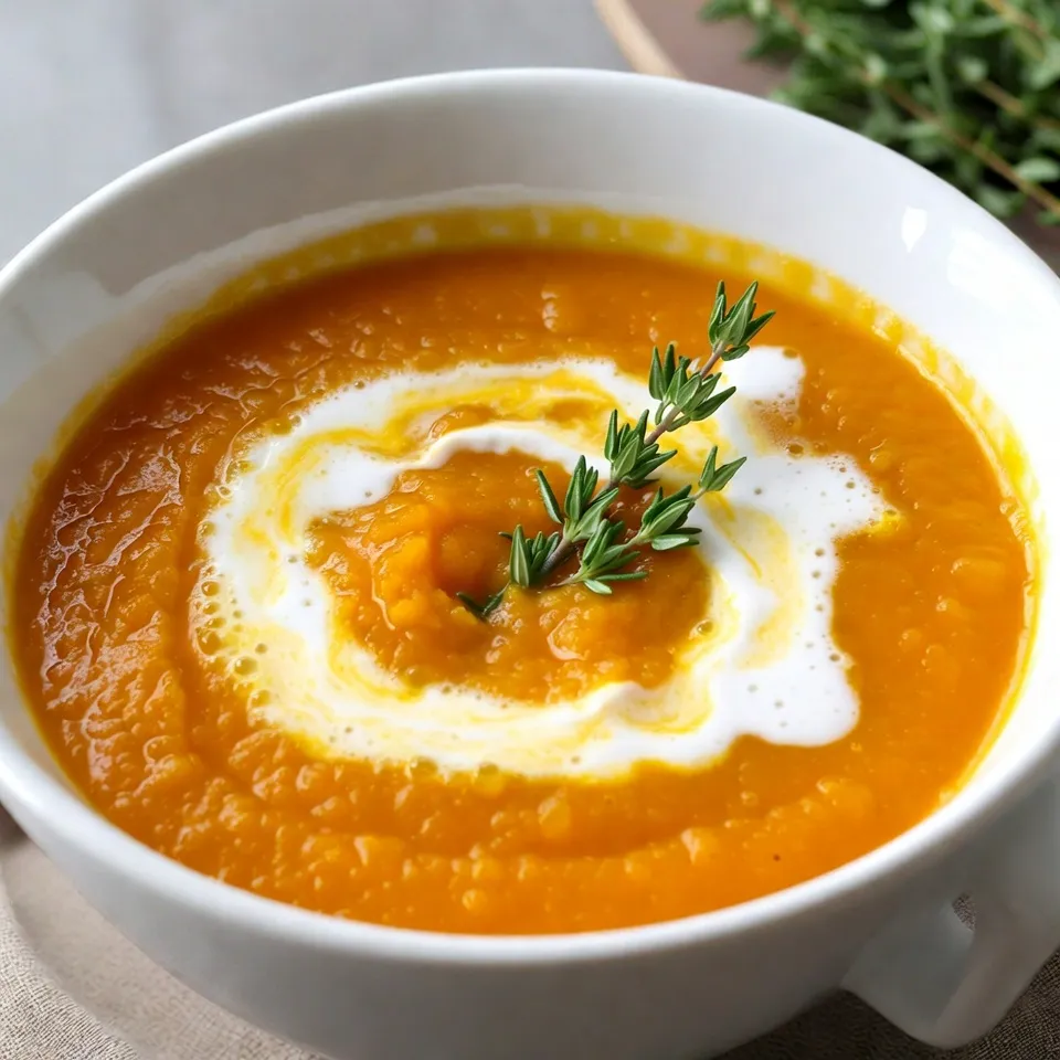 - 1 medium butternut squash, peeled, seeded, and cubed - 1 tablespoon olive oil - 1 medium onion, diced - 2 cloves garlic, minced - 1 teaspoon ground ginger - 1/2 teaspoon ground cinnamon - 4 cups vegetable broth - 1 cup coconut milk - Salt and pepper to taste - Fresh thyme or parsley for garnish (optional) To make a great roasted butternut squash soup, you need fresh and simple ingredients. The star of this dish is the butternut squash. It gives the soup a sweet flavor and a lovely orange color. The olive oil helps the squash roast well. The onion and garlic add depth and aroma. Ground ginger and cinnamon give warmth and spice to the soup. You'll also use vegetable broth. This keeps the soup light and tasty. Coconut milk makes the soup creamy and rich. It balances the sweetness of the squash. Don’t forget to season with salt and pepper. These simple spices can really make a dish shine. For a touch of color, use fresh thyme or parsley as a garnish. This makes the soup look pretty and adds a little extra flavor. Enjoy gathering these ingredients, as they are the key to a comforting bowl of soup. {{ingredient_image_1}} - Preheat oven to 400°F (200°C). - Cube and coat butternut squash with olive oil, salt, and pepper. Start by preheating your oven. This step is key for roasting. Next, peel and cube your butternut squash. Aim for bite-sized pieces. This helps them cook evenly. Toss the cubed squash in a bowl with olive oil, salt, and pepper. Make sure each piece gets a nice coat. This adds flavor and helps with browning. - Spread squash on a baking sheet. - Roast for 25-30 minutes, flipping halfway. Now, spread the seasoned squash on a baking sheet. Don't overcrowd them. This allows each piece to roast well. Roast for 25 to 30 minutes. Flip them halfway through. You want them tender and slightly caramelized. This roasting brings out their natural sweetness. - Sauté onion in a pot until translucent. - Add garlic, ginger, and cinnamon. - Incorporate roasted squash and vegetable broth. While the squash roasts, let's focus on the soup base. In a pot, heat a tablespoon of olive oil over medium heat. Add the diced onion. Sauté until it turns translucent. This should take about five minutes. Then, add minced garlic, ground ginger, and cinnamon. Stir for about a minute. You will smell those lovely spices! Afterward, add the roasted squash to the pot. Pour in the vegetable broth. Bring the mix to a simmer. - Simmer soup for 10 minutes. - Blend until smooth with an immersion blender. - Stir in coconut milk and adjust seasoning. Let the soup simmer for about ten minutes. This allows all the flavors to meld together. After simmering, use an immersion blender. Blend until the soup is smooth. If you don’t have one, you can transfer it to a regular blender in batches. Once blended, stir in the coconut milk. Taste the soup and add more salt or pepper if needed. This gives the soup a creamy finish and a hint of sweetness. To achieve a deep caramelization, start with a hot oven at 400°F (200°C). This high heat helps the sugars in the squash turn golden brown. Make sure to coat the cubed squash with olive oil, salt, and pepper. This coating ensures a nice crisp while roasting. Flip the squash halfway through cooking for even browning. When cubing butternut squash, aim for uniform pieces. This helps them cook at the same rate. Use a sharp knife for clean cuts. Start by cutting the squash in half and scoop out the seeds. Then, slice it into strips before cubing. This method makes it easier to manage. Use an immersion blender when you want a quick and easy way to blend soup. It allows you to blend right in the pot. This saves time and reduces mess. A traditional blender works too, but you need to blend in batches. Always let the soup cool slightly before blending in a regular blender. This prevents hot splashes and burns. To ensure a smooth texture, blend the soup until it is completely creamy. If you see any lumps, keep blending until smooth. You can adjust the thickness by adding more vegetable broth or coconut milk after blending. To add depth to your soup, consider spices like nutmeg, cayenne, or even curry powder. Fresh herbs, such as thyme or parsley, brighten the flavor. You can add them while cooking or use them as a garnish. For garnish, drizzle extra coconut milk on top for creaminess. A sprinkle of fresh thyme or parsley adds a splash of color. This makes your soup not only tasty but also beautiful. Serve it in bowls to show off these garnishes. Pro Tips Choose the Right Squash: Select a butternut squash that feels heavy for its size and has a smooth, blemish-free skin for the best flavor and texture. Enhance the Flavor: Add a pinch of nutmeg or a splash of apple cider vinegar to elevate the soup's flavor profile and add depth. Texture Matters: For an ultra-creamy soup, blend thoroughly and consider straining it for an even smoother consistency. Make it Ahead: This soup stores well in the refrigerator for up to 5 days, and the flavors deepen after a day, making it a perfect make-ahead dish. {{image_2}} You can change the flavor of your soup with different ingredients. For a creamier texture, use coconut milk instead of cream. Coconut milk adds a hint of sweetness, making the soup rich and smooth. If you want other dairy-free options, try almond milk or oat milk. Each option brings its own unique taste. You can also mix in different root vegetables. Sweet potatoes work well and add a lovely sweetness. Carrots can add a nice color and flavor too. You can even use parsnips for a more earthy taste. Feel free to experiment and find your favorite mix! This soup pairs well with many dishes. A fresh salad can balance the creaminess of the soup. Try a simple green salad with lemon vinaigrette for a bright taste. You can also serve it with crusty bread. A slice of sourdough or a warm baguette is perfect for dipping. For extra fun, top the soup with roasted seeds or croutons. They add a nice crunch and texture. A sprinkle of fresh herbs like thyme or parsley will give it a pop of color. Use your creativity to make your meal even more enjoyable! Seasonal ingredients can enhance your soup's flavor. In fall and winter, use warm spices like nutmeg or allspice. These spices add warmth and depth. You can even mix in seasonal veggies like kale or spinach for added nutrients. In summer, keep it light. Use fresh herbs like basil or mint to brighten the flavor. You can also use lighter vegetables like zucchini or peas. Adjusting the ingredients based on the season makes your soup fresh and exciting! To keep your Roasted Butternut Squash Soup fresh, use an airtight container. Make sure the soup cools before you seal it. This helps prevent condensation and keeps it tasty. You can store the soup in the fridge for up to five days. If you want to enjoy it later, freezing is a great choice. To freeze the soup properly, let it cool completely first. Then, pour it into freezer-safe bags or containers. Leave some space at the top for expansion. This soup can last in the freezer for up to three months. When you want to eat it, thaw it overnight in the fridge. To reheat, warm it gently on the stove or in the microwave. Stir well to ensure even heating and enjoy! You can tell when butternut squash is done roasting by looking for a few signs. First, the squash should be soft to the touch. You can also insert a fork into the pieces. If it goes in easily, it's ready. The edges should have a nice golden-brown color. This caramelization adds a sweet flavor to your soup. Yes, you can prepare this soup ahead of time. After cooking, let the soup cool down. Then, store it in the fridge for up to three days. If you want to keep it longer, you can freeze it. Just remember to leave some space in the container for expansion. Absolutely! If you want some heat, you can add red pepper flakes or cayenne pepper. Start with a small amount, like 1/4 teaspoon, and taste. You can always add more if you like it spicier. Another option is to mix in some chopped jalapeños while cooking. If your soup is too thick, don't worry! You can add more vegetable broth or water to thin it out. Start with a little, about 1/4 cup, and stir well. Keep adding until you reach your desired consistency. Yes, adding protein is a great idea! You can stir in cooked lentils or chickpeas for a hearty boost. If you prefer meat, shredded chicken or turkey works well too. Just make sure to heat it through before serving your soup. In this blog post, we explored making a delicious Roasted Butternut Squash Soup. We covered the necessary ingredients, simple steps, and useful tips. You can enhance flavors, try variations, and store leftovers effectively. Remember, this soup is not just tasty but also versatile for any season. Trying this recipe will surely delight your taste buds. Enjoy the process and share your delicious results!