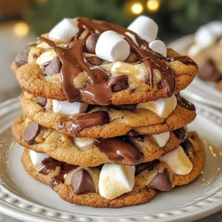 To make S’mores chocolate chip cookies, gather these items: - 1 cup all-purpose flour - 1/2 teaspoon baking soda - 1/4 teaspoon salt - 1/2 cup unsalted butter, softened - 1/2 cup brown sugar, packed - 1/3 cup granulated sugar - 1 teaspoon vanilla extract - 1 large egg - 1 cup chocolate chips - 1 cup mini marshmallows - 1/2 cup crushed graham crackers When measuring, use dry measuring cups for flour and sugar. Be sure to pack the brown sugar into the cup tightly. For butter, soften it at room temperature for best results. This helps the cookies stay soft and chewy. The egg should be large, as size affects the batter. You can swap ingredients if needed. Here are some easy changes: - Use coconut oil instead of butter for a dairy-free option. - Substitute light brown sugar for dark brown sugar if that’s all you have. - If you don’t have graham crackers, try digestive biscuits for a similar taste. - For a nutty flavor, add chopped nuts instead of chocolate chips. These swaps keep the spirit of S’mores alive while adding your twist. Enjoy experimenting! {{ingredient_image_1}} Start by preheating your oven to 350°F (175°C). This makes sure your cookies bake perfectly. Next, line a baking sheet with parchment paper. This prevents sticking and makes cleanup easy. In a medium bowl, whisk together 1 cup of all-purpose flour, 1/2 teaspoon of baking soda, and 1/4 teaspoon of salt. Set this bowl aside for later. In a large mixing bowl, cream 1/2 cup of softened unsalted butter, 1/2 cup of brown sugar, and 1/3 cup of granulated sugar. Mix until it’s light and fluffy, which takes about 2-3 minutes. Then, beat in 1 large egg and 1 teaspoon of vanilla extract. Mix until everything is well combined. Gradually add the dry ingredients from the medium bowl. Stir gently until just combined; be careful not to overmix. Finally, fold in 1 cup of chocolate chips, 1 cup of mini marshmallows, and 1/2 cup of crushed graham crackers. This step is where the magic really happens, giving the cookies that S'mores flavor! Now, scoop tablespoon-sized dough balls and place them onto your prepared baking sheet. Make sure to leave about 2 inches between each ball. This gives them room to spread. Bake in your preheated oven for 10-12 minutes. The edges should be lightly golden, while the centers will look soft and a bit underdone. This ensures a chewy cookie that melts in your mouth. Once baked, remove the cookies from the oven. Let them cool on the baking sheet for about 5 minutes. This helps them firm up a bit. After that, transfer the cookies to a wire rack to cool completely. For serving, stack the cookies on a plate. Drizzle a little melted chocolate on top and add extra mini marshmallows for that perfect S’mores touch. Enjoy these sweet treats with friends or family; they are sure to impress! To get that ideal cookie texture, start with softened butter. Soft butter mixes well with sugar. This step makes your cookies light and fluffy. After mixing, don't overwork the dough. Overmixing can make cookies tough. Gently fold in the chocolate chips and marshmallows for the best results. For even baking, space your cookie dough balls about 2 inches apart. This gives them room to spread. Always preheat your oven to 350°F (175°C). An uneven oven can lead to burnt edges. Keep an eye on them as they bake. The cookies should be lightly golden on the edges but still soft in the center. Serve your cookies stacked high on a plate. Drizzle warm chocolate over them for extra flair. Top with mini marshmallows to give that S’mores vibe. You can also pair them with a glass of cold milk. For a fun twist, serve them with ice cream for a unique dessert experience. Pro Tips Chill the Dough: For thicker cookies, refrigerate the dough for 30 minutes before baking. This helps prevent spreading and enhances the flavor. Use Parchment Paper: Always line your baking sheet with parchment paper to prevent sticking and ensure even baking. Watch the Baking Time: Keep an eye on the cookies towards the end of the baking time. They should be lightly golden around the edges but still soft in the center. Customize Your Mix-ins: Feel free to add other mix-ins like nuts or different types of chocolate chips for a personalized touch! {{image_2}} You can make these cookies gluten-free. Use a gluten-free flour blend instead of all-purpose flour. Most blends work well in cookies. Just ensure that your baking soda and other ingredients are gluten-free too. This way, everyone can enjoy these tasty treats without worry. Feel free to switch up the chocolate. You can use dark chocolate chips for a richer flavor. Milk chocolate gives a sweet touch. Try white chocolate chips for something different. Each option will change the taste and feel of the cookies. Get creative with add-ins! You can add nuts like walnuts or pecans for crunch. Chopped candy bars can bring extra sweetness. Try adding a pinch of cinnamon for warmth. Each add-in will make your cookies unique and delightful. To keep your S’mores chocolate chip cookies fresh, store them in an airtight container. Line the bottom with a paper towel. This helps absorb moisture. Place a layer of cookies on top. Add another paper towel before the next layer. This keeps cookies soft. They will stay fresh for up to five days at room temperature. You can freeze these cookies for up to three months. Start by letting them cool completely. Then, place them in a single layer on a baking sheet. Freeze them for about an hour. Once frozen, transfer them to a freezer bag. Remove as much air as possible. Label the bag with the date for easy tracking. When you want to enjoy your frozen cookies, take them out of the freezer. Let them thaw in the fridge overnight. To warm them, preheat your oven to 350°F (175°C). Place cookies on a baking sheet. Heat them for about 5-7 minutes. This will make them soft and gooey again. If you like, drizzle some melted chocolate on top for extra flavor. Yes, you can use any chocolate chips you like. Dark chocolate, milk chocolate, or even white chocolate work well. Mixing them can add a fun twist. Each type gives a unique taste to your cookies. Experiment with your favorites to find your perfect S’mores flavor. To make more cookies, simply double the recipe. You can also scale it as needed. Just remember to keep the same ratios for the ingredients. This way, you’ll still get that crunchy outside and soft center every time. Larger batches are great for parties or sharing with friends! Store your cookies in an airtight container. They will stay fresh for about a week. If you want to keep them longer, freeze them. Wrap each cookie in plastic wrap before placing them in a freezer bag. They can last up to three months this way. Just let them thaw before enjoying again! You learned about key ingredients and measurements for the perfect cookies. We explored dough prepping, baking, and smart cooling tips. I shared tricks for great texture and even baking. You discovered fun variations, like gluten-free options and flavor add-ins. Lastly, we covered storage and reheating tips for leftovers. With these steps, you can create delicious cookies every time. Enjoy baking and get creative with your flavors!